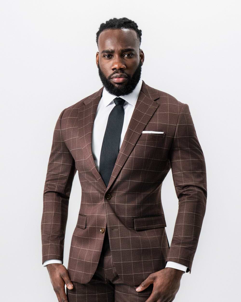 Athletic Fit Stretch Suit - Mocha with Brown Windowpane