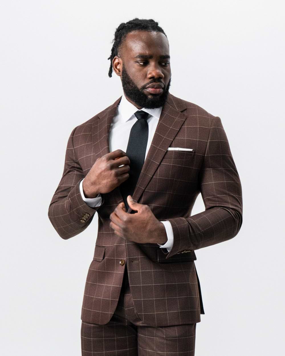 Athletic Fit Stretch Suit - Mocha with Brown Windowpane