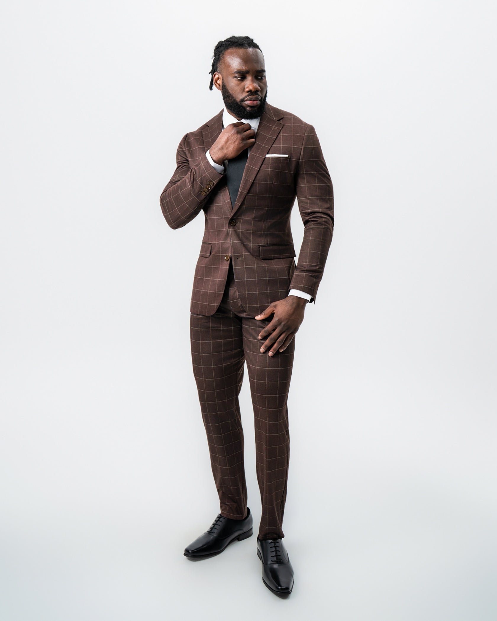 Athletic Fit Stretch Suit - Mocha with Brown Windowpane
