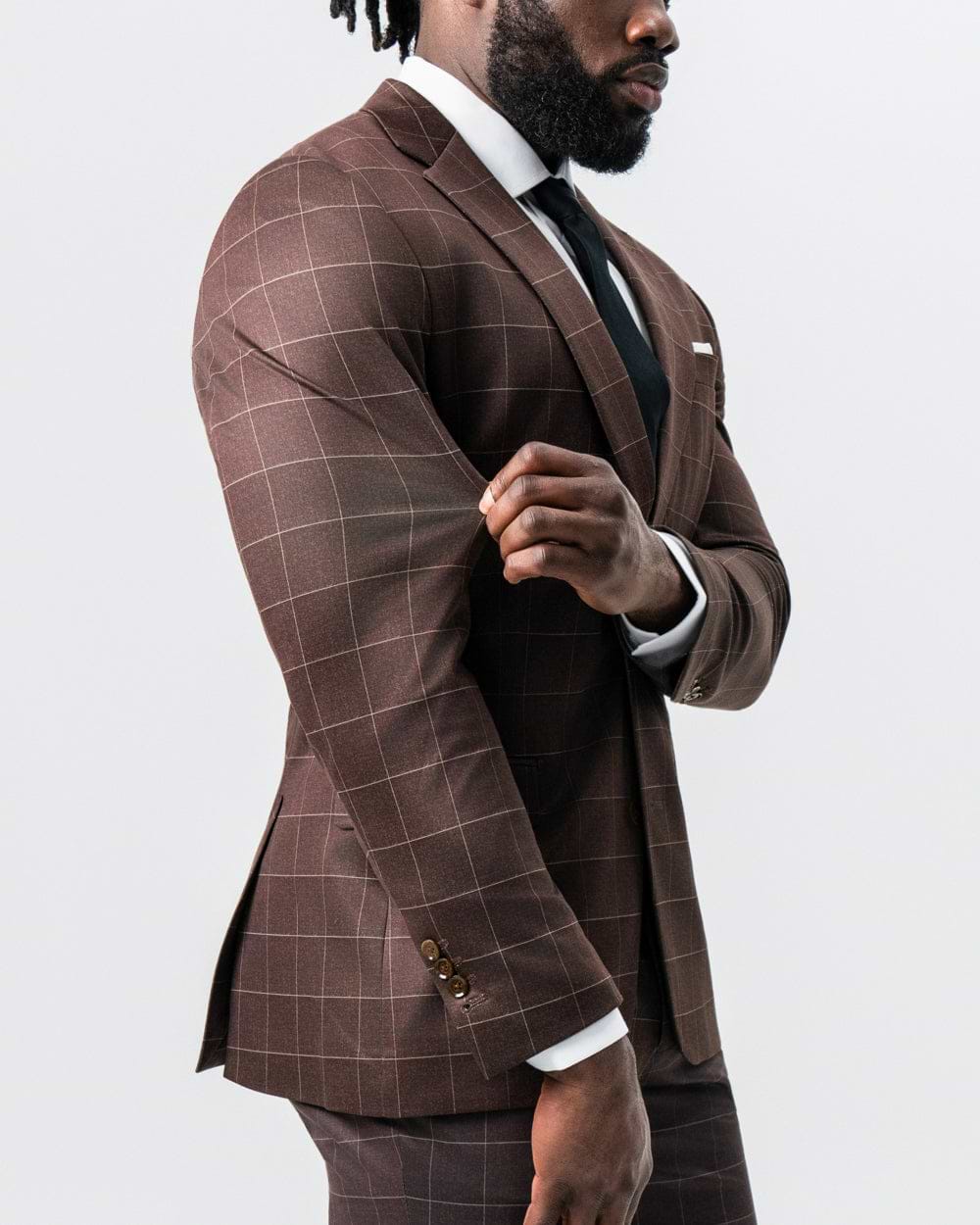 Athletic Fit Stretch Suit - Mocha with Brown Windowpane