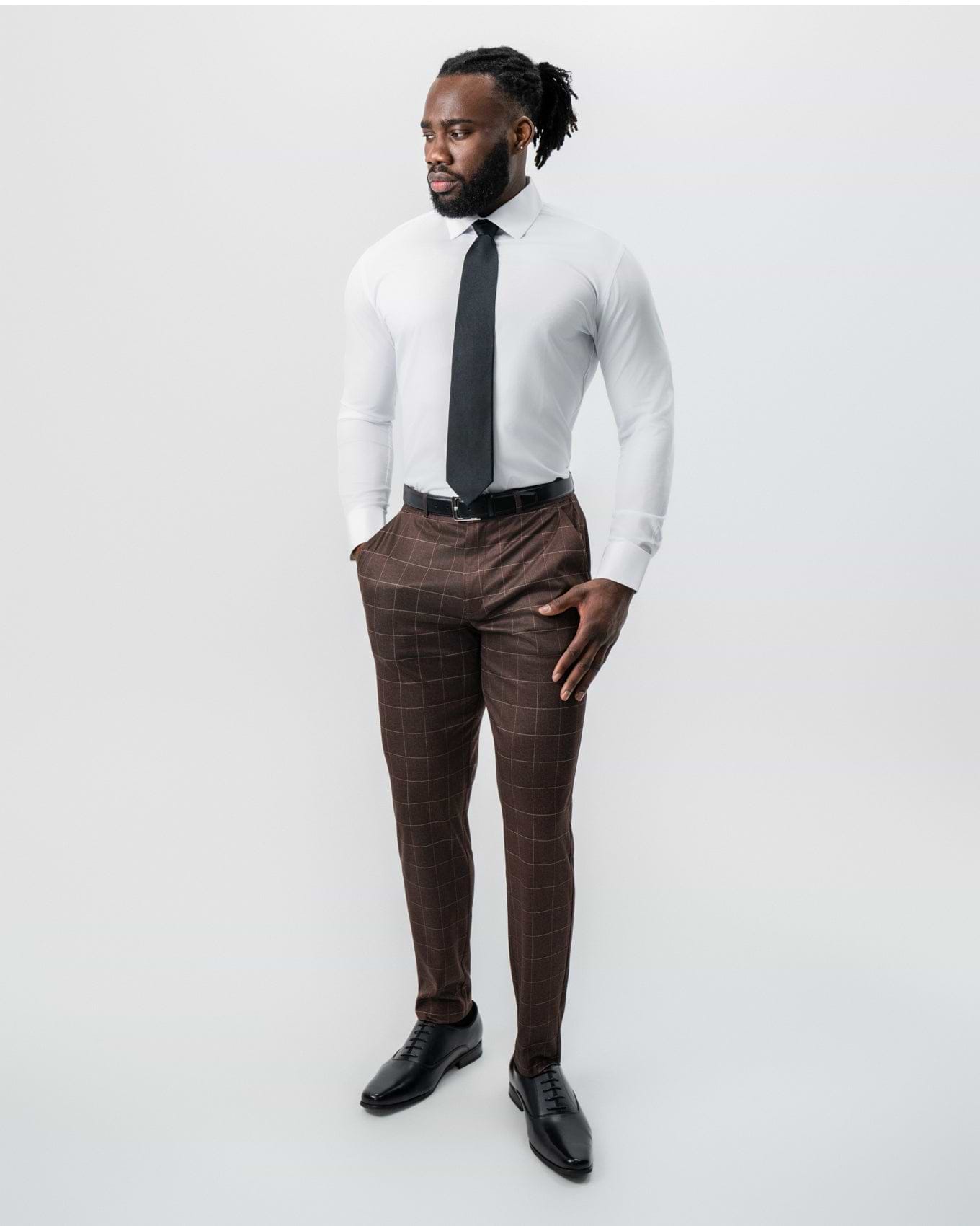 Athletic Fit Stretch Suit - Mocha with Brown Windowpane