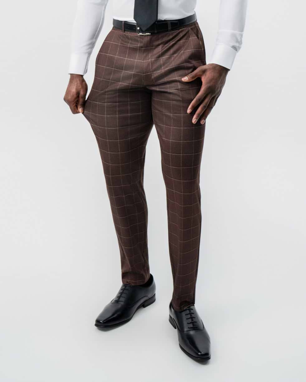 Athletic Fit Stretch Suit - Mocha with Brown Windowpane