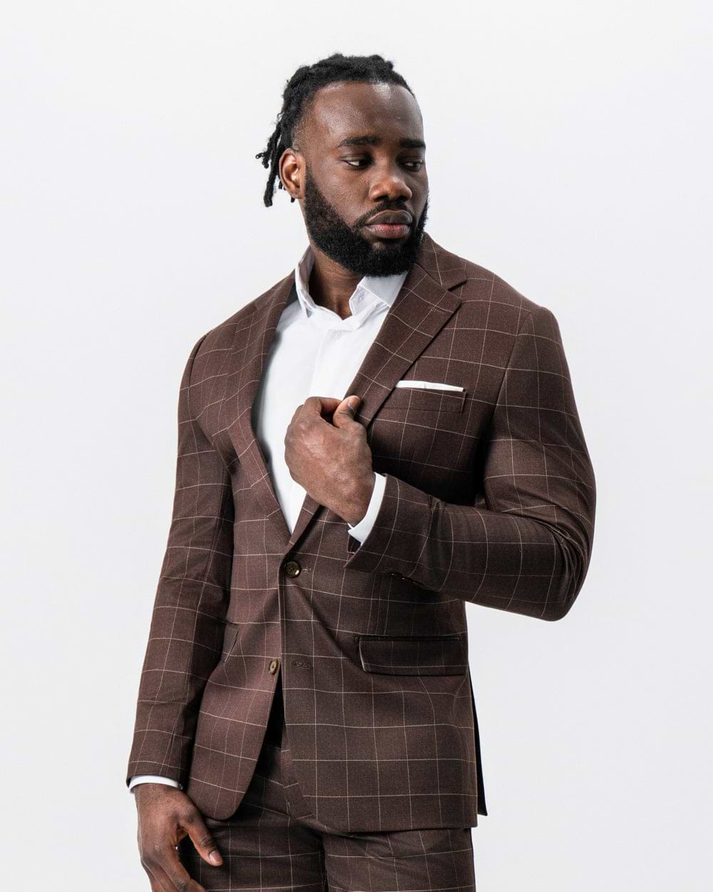 Athletic Fit Stretch Suit - Mocha with Brown Windowpane