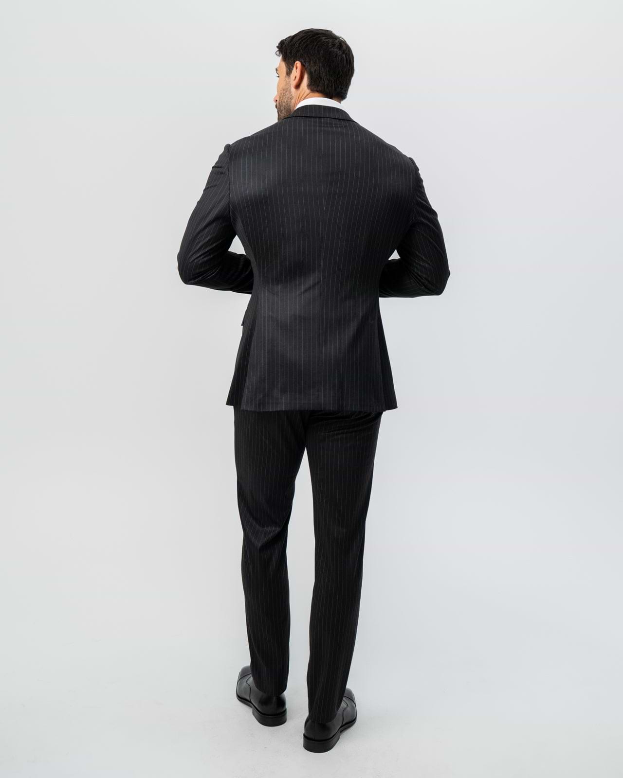 Athletic Fit Stretch Suit - Charcoal with Light Grey Stripe
