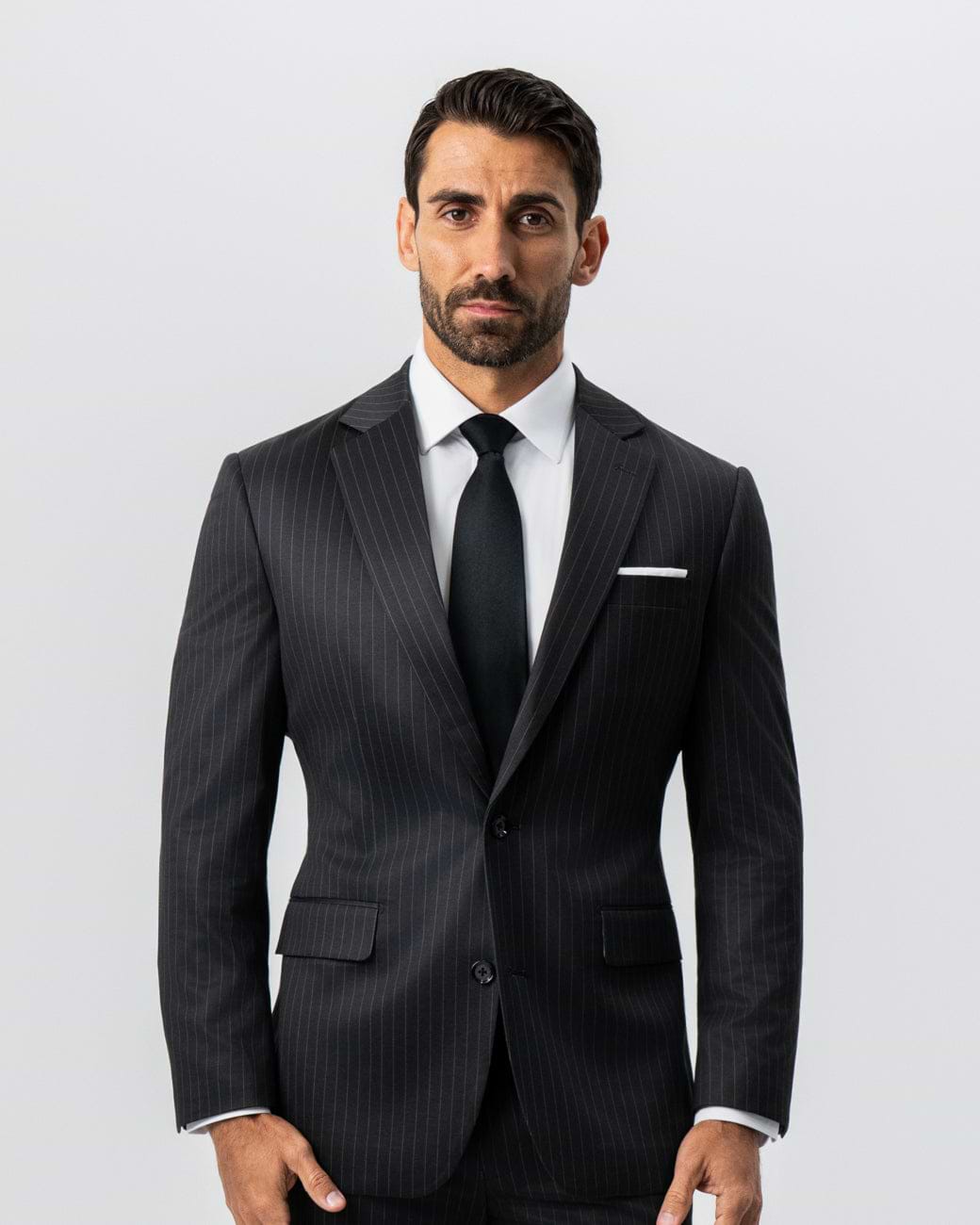 Athletic Fit Stretch Suit - Charcoal with Light Grey Stripe