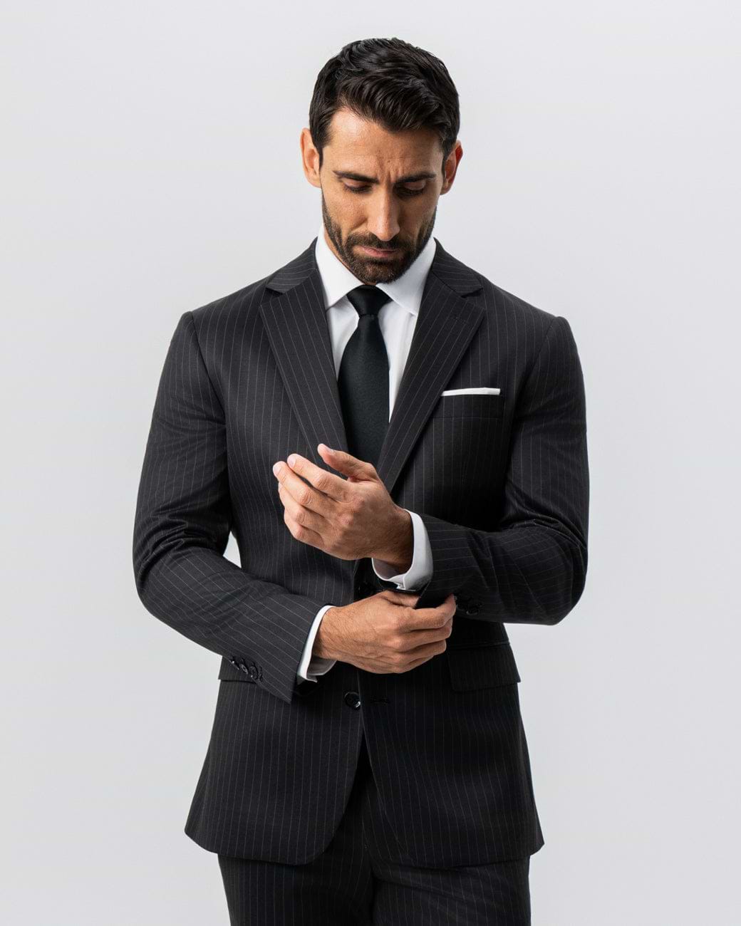 Athletic Fit Stretch Suit - Charcoal with Light Grey Stripe