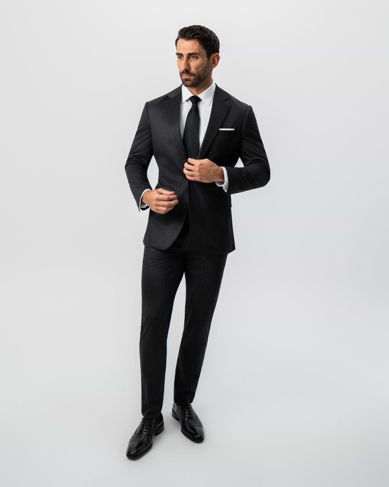 Athletic Fit Stretch Suit - Charcoal with Light Grey Stripe