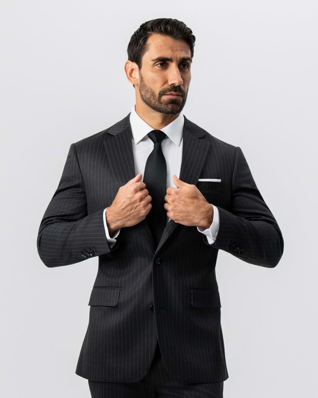 Athletic Fit Stretch Suit - Charcoal with Light Grey Stripe