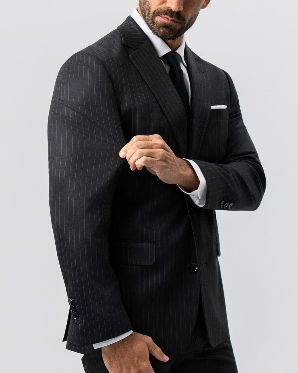 Athletic Fit Stretch Suit - Charcoal with Light Grey Stripe