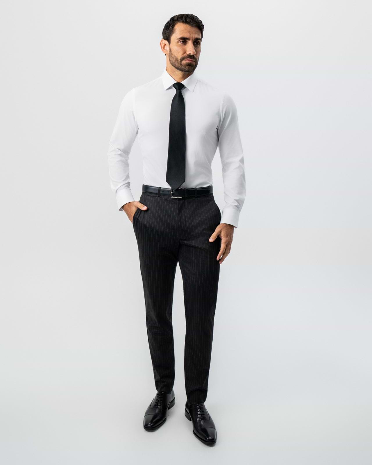 Athletic Fit Stretch Suit - Charcoal with Light Grey Stripe