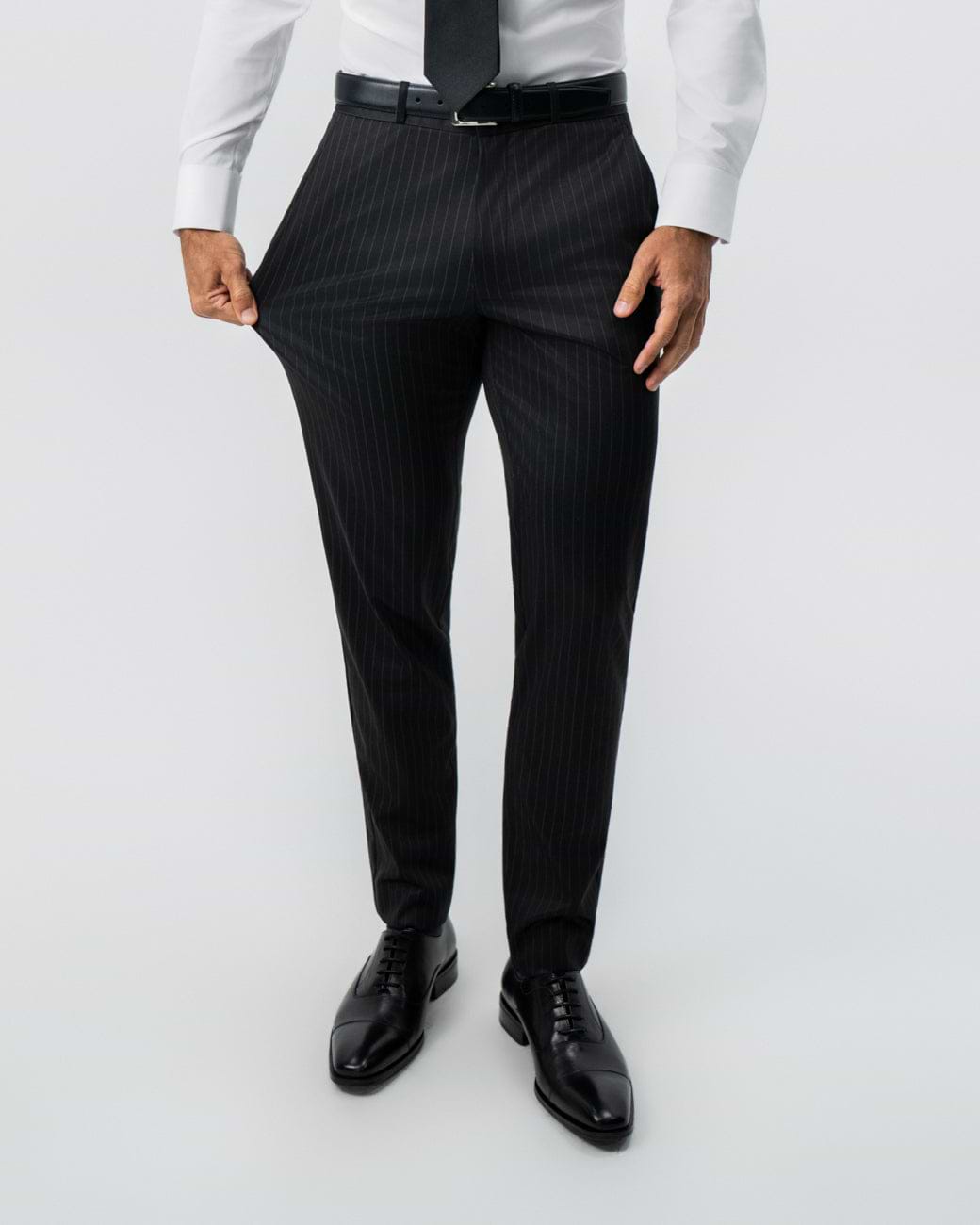 Athletic Fit Stretch Suit - Charcoal with Light Grey Stripe