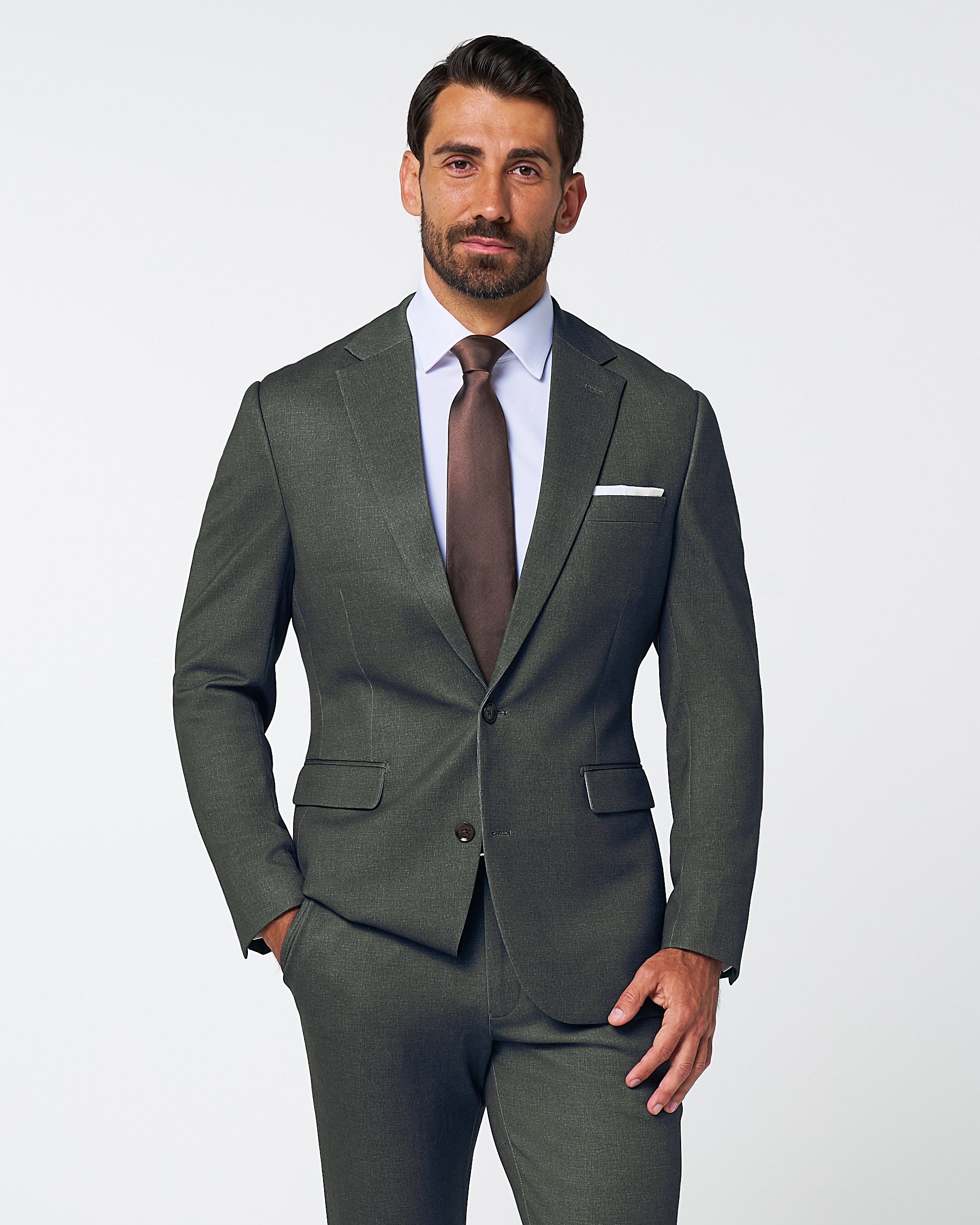 Athletic Fit Stretch Suit - Deep Olive