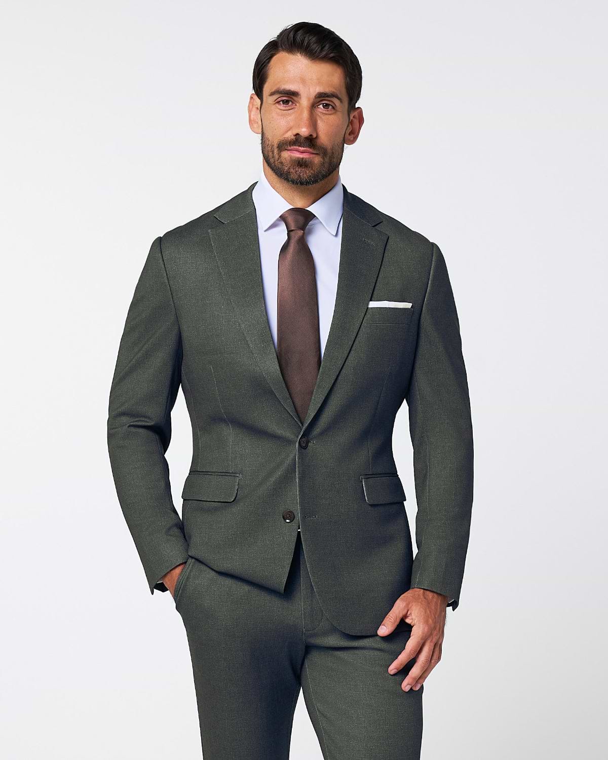 Athletic Fit Stretch Suit - Deep Olive