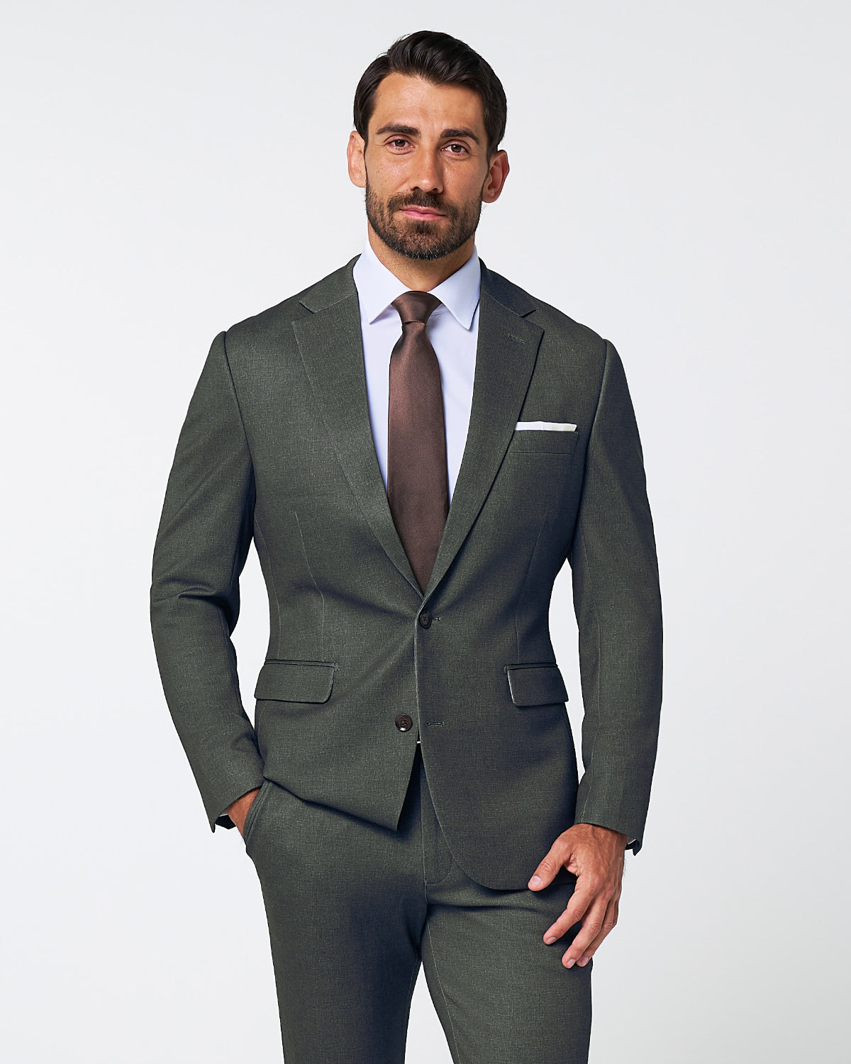 Athletic Fit Stretch Suit - Deep Olive