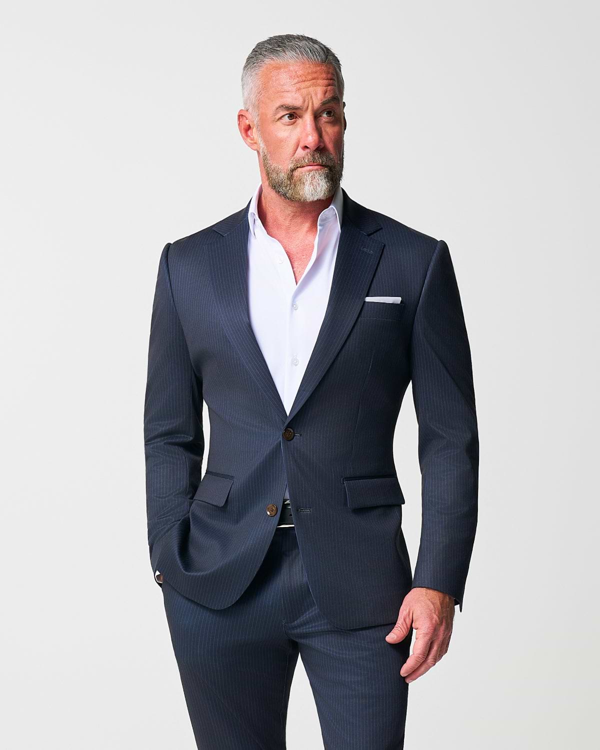 Athletic Fit Stretch Suit - Knit Blue Chalk Stripe