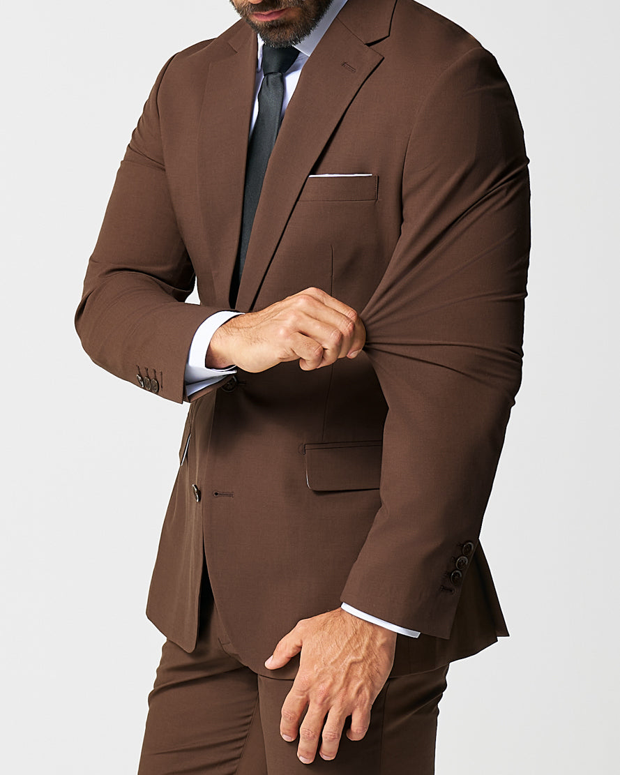 Athletic Fit Stretch Suit - Lightweight Heathered Chocolate