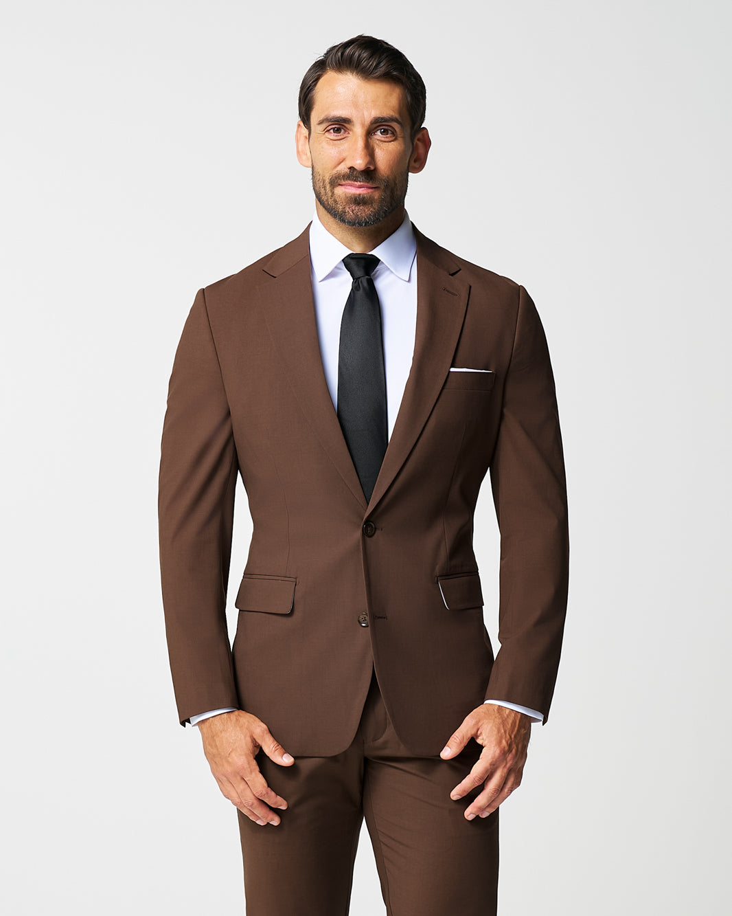 Athletic Fit Stretch Suit - Lightweight Heathered Chocolate