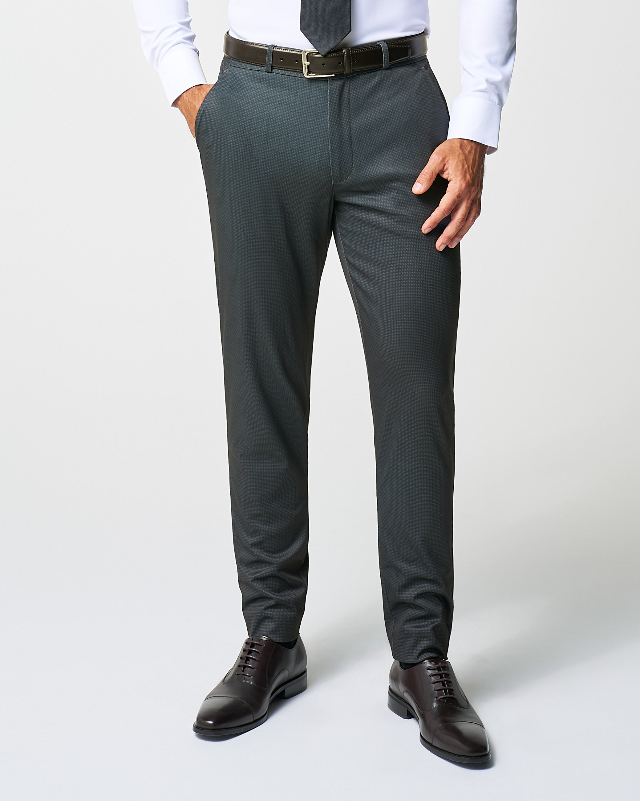 Athletic Fit Stretch Suit Pants - Charcoal Microcheck