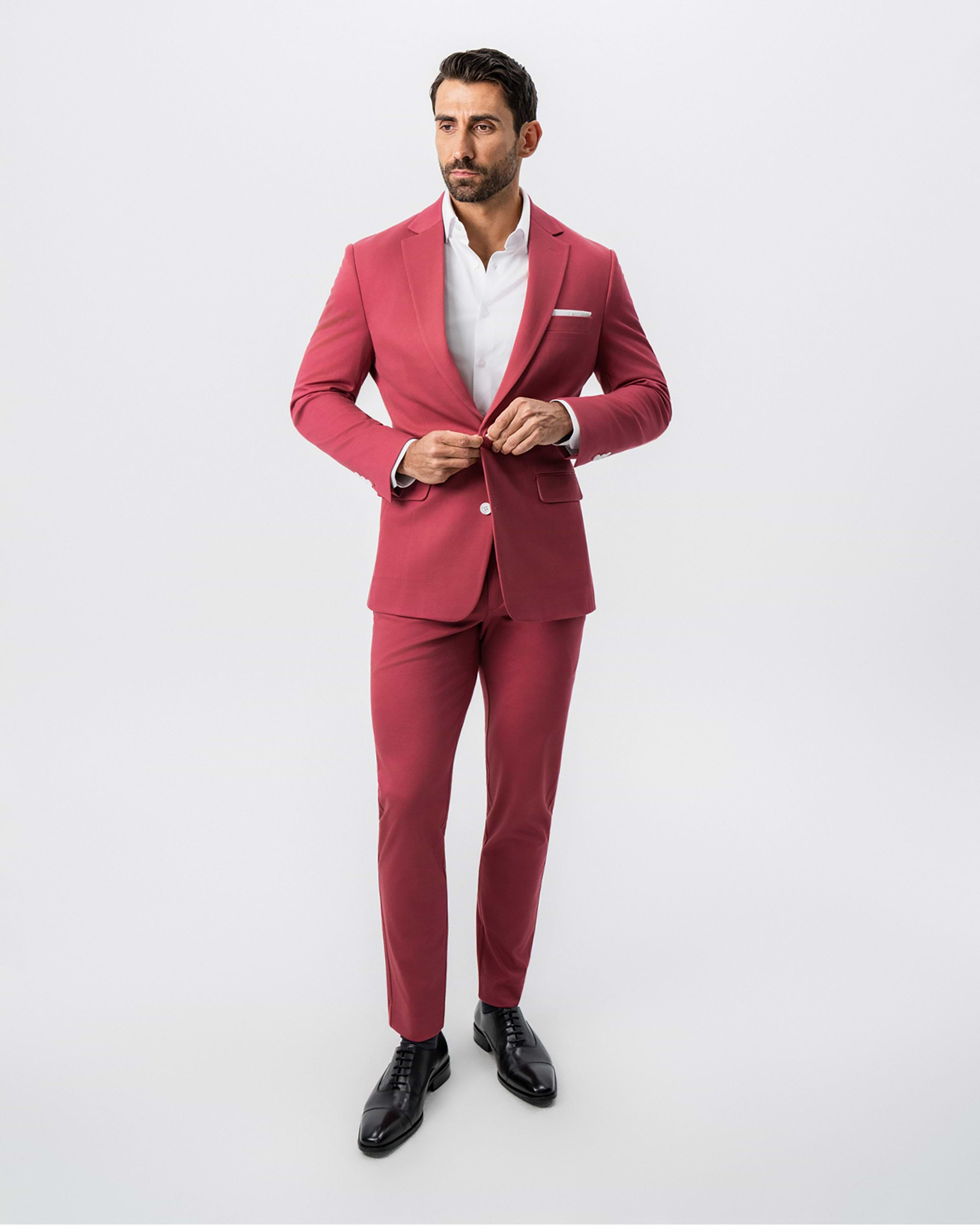 Athletic Fit Stretch Suit - Solid Crimson