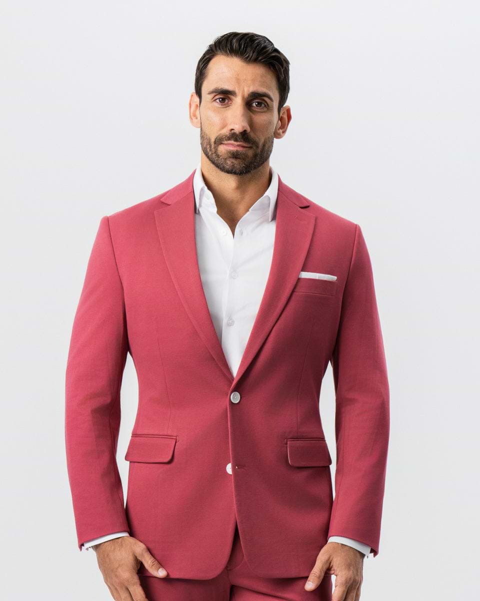 Athletic Fit Stretch Suit - Solid Crimson