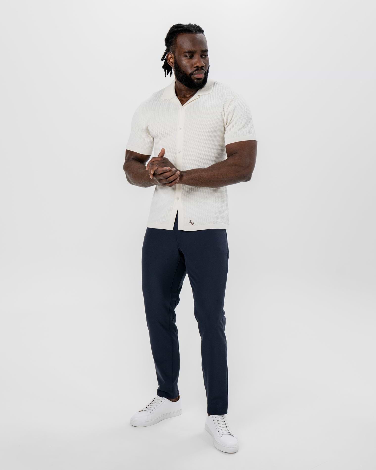 Textured Knit Short Sleeve Button Down - Tan