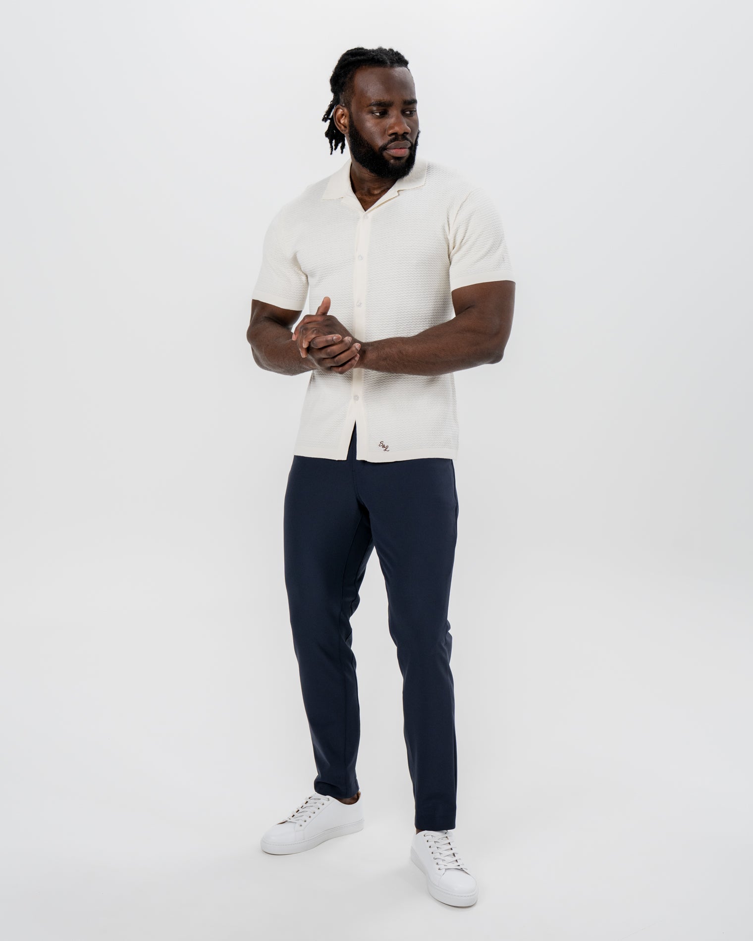 Textured Knit Short Sleeve Button Down - Tan