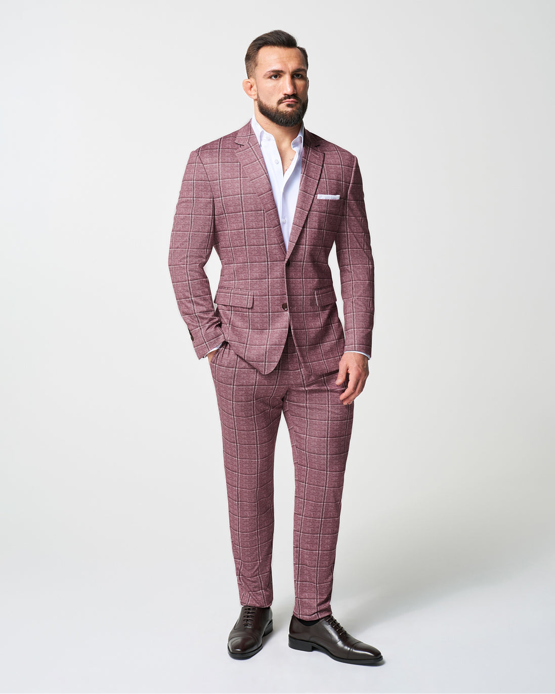 Athletic Fit Stretch Blazer - Crimson with Burgundy Big Windowpane