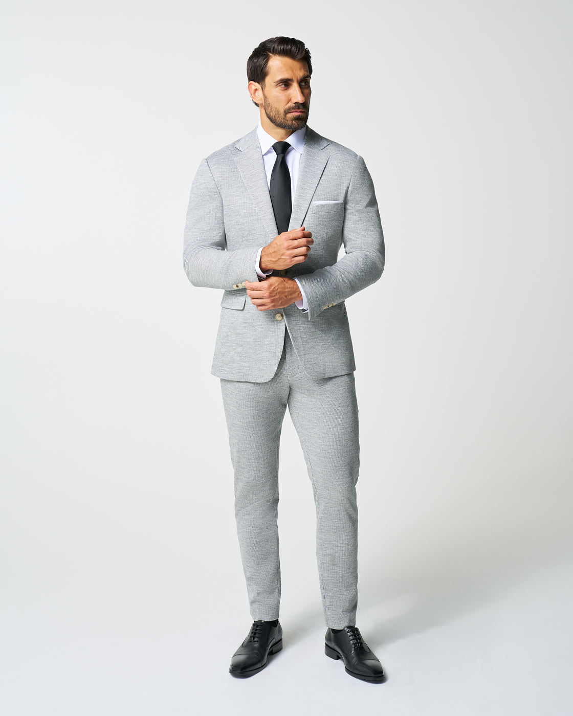 Athletic Fit Stretch Wool Blazer - Light Grey with White Mini Stripe