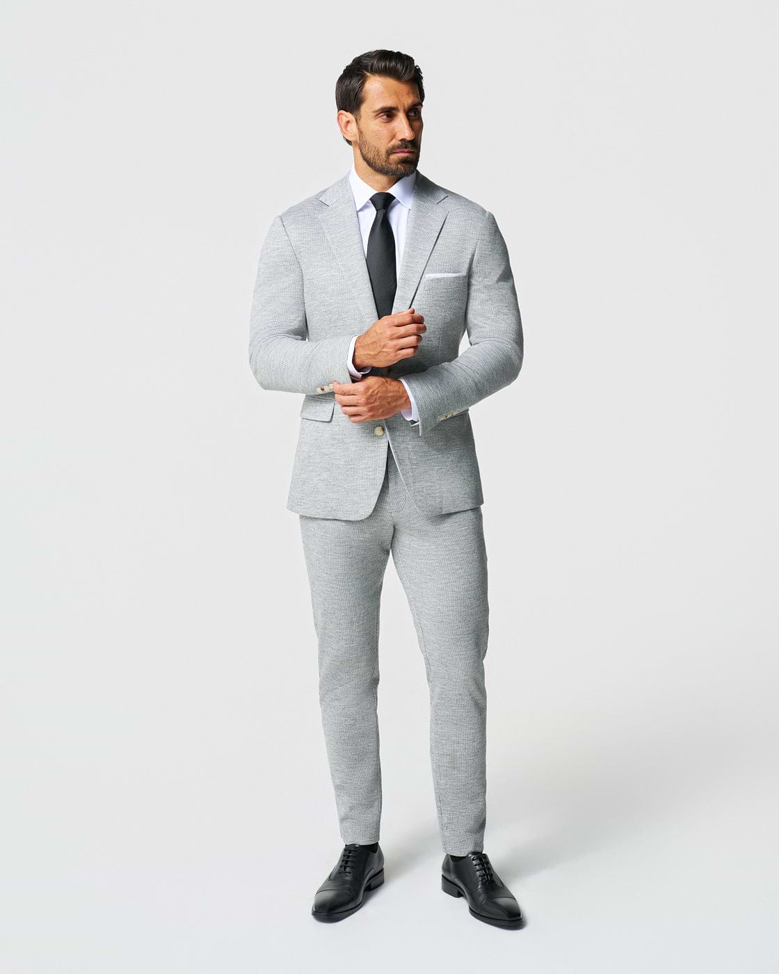 Athletic Fit Stretch Wool Blazer - Light Grey with White Mini Stripe