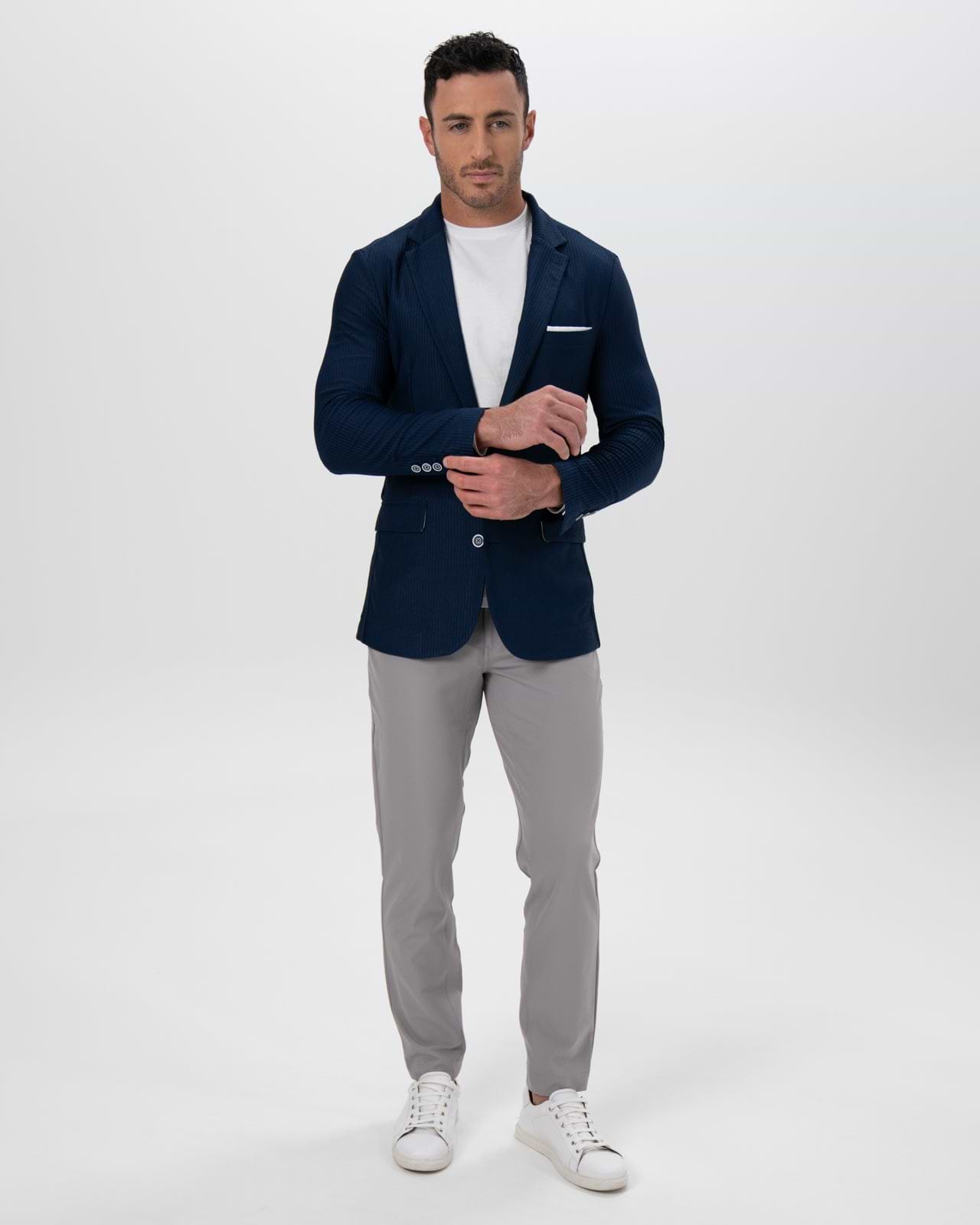 Athletic Fit Stretch Blazer - Navy Seersucker