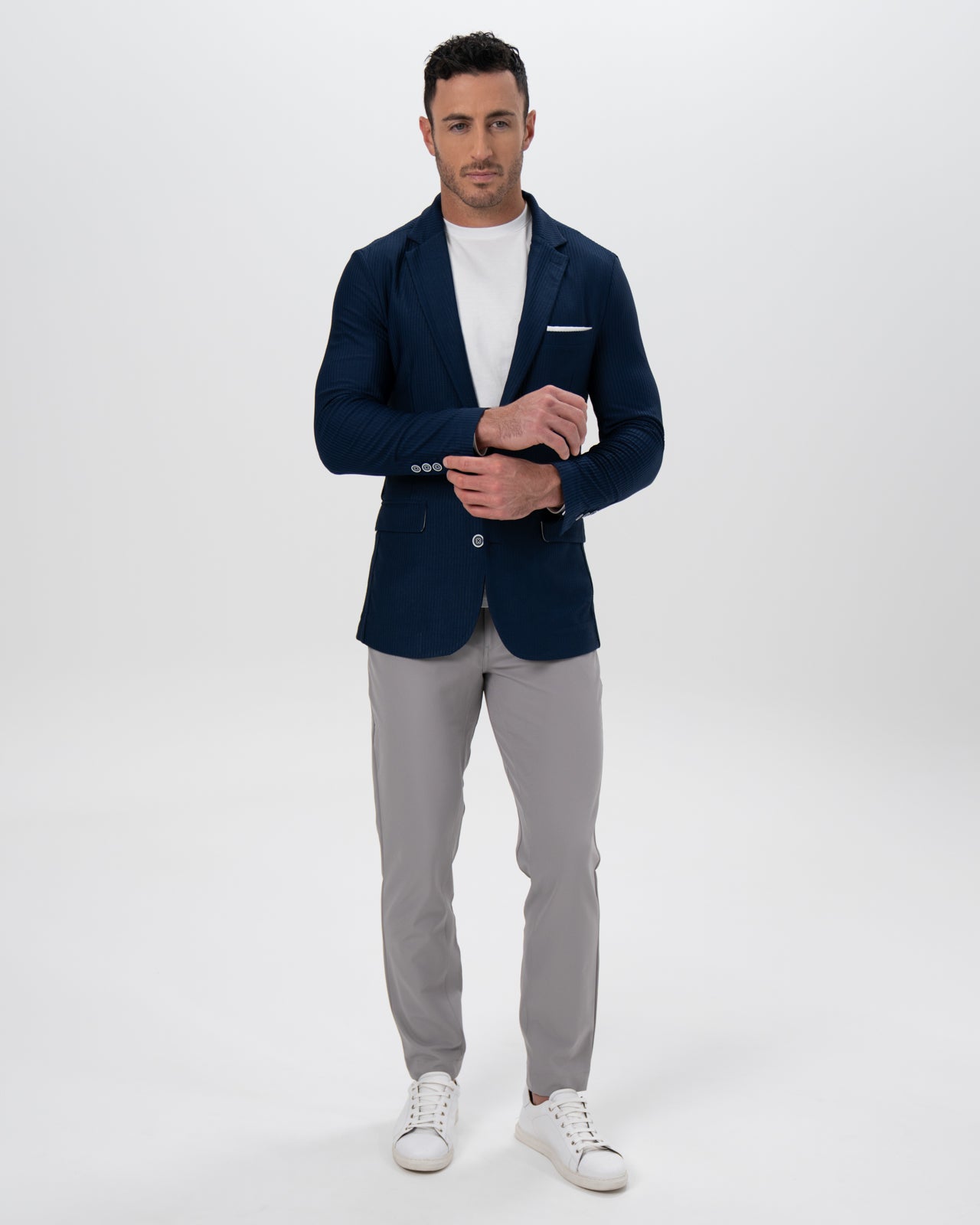Athletic Fit Stretch Blazer - Navy Seersucker