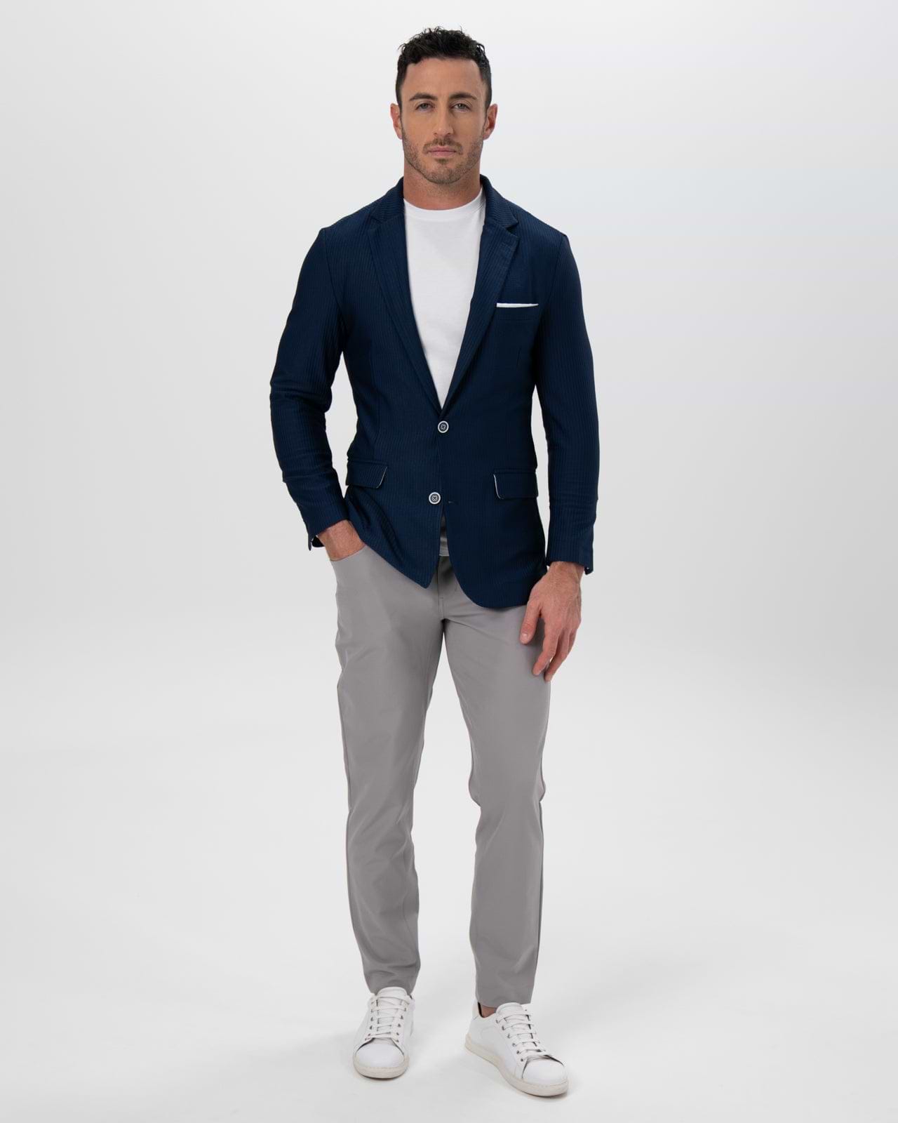 Athletic Fit Stretch Blazer - Navy Seersucker