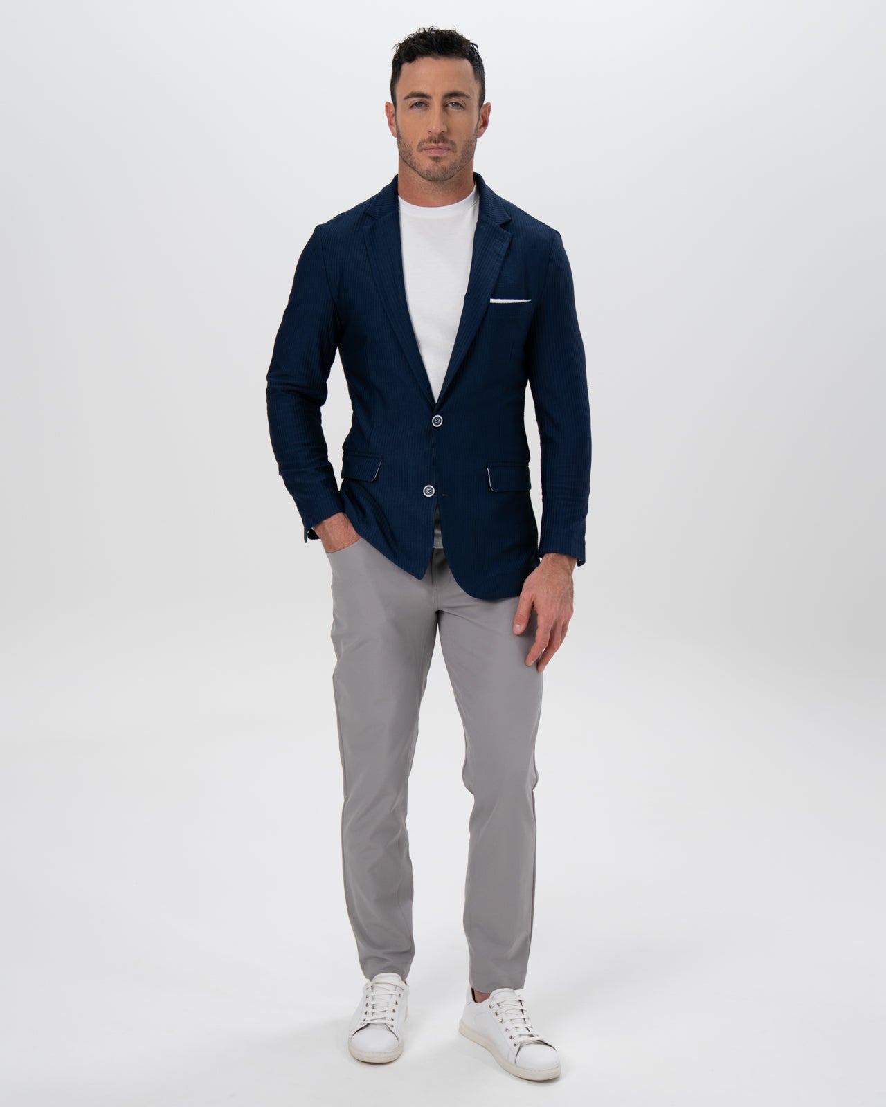 Athletic Fit Stretch Blazer - Navy Seersucker