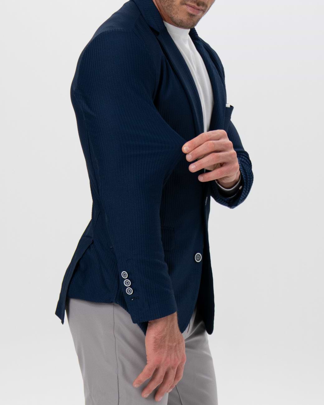 Athletic Fit Stretch Blazer - Navy Seersucker