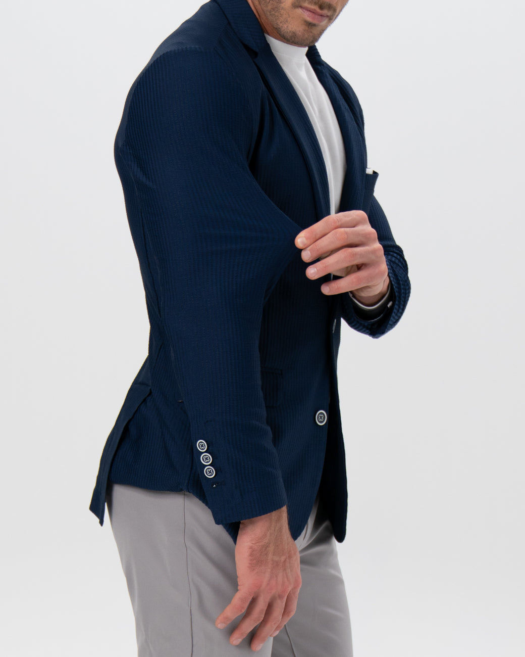 Athletic Fit Stretch Blazer - Navy Seersucker