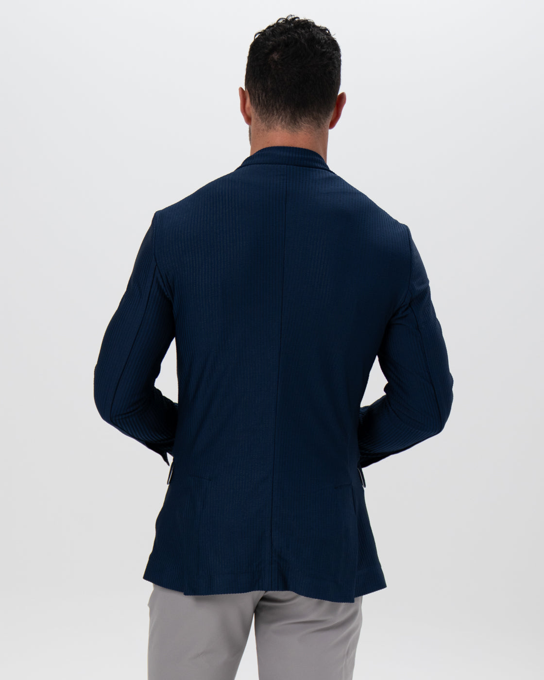 Athletic Fit Stretch Blazer - Navy Seersucker