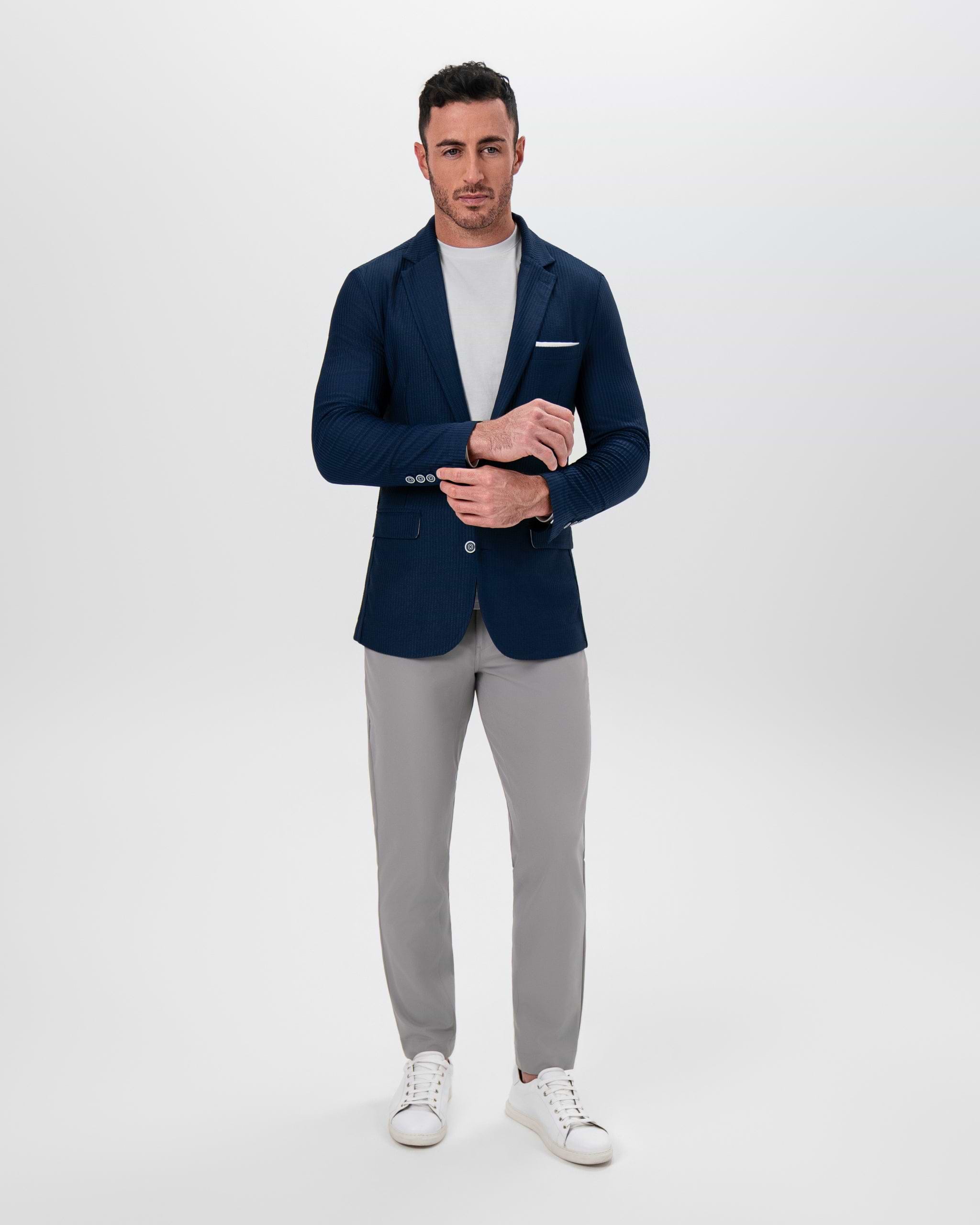 Athletic Fit Stretch Blazer - Navy Seersucker