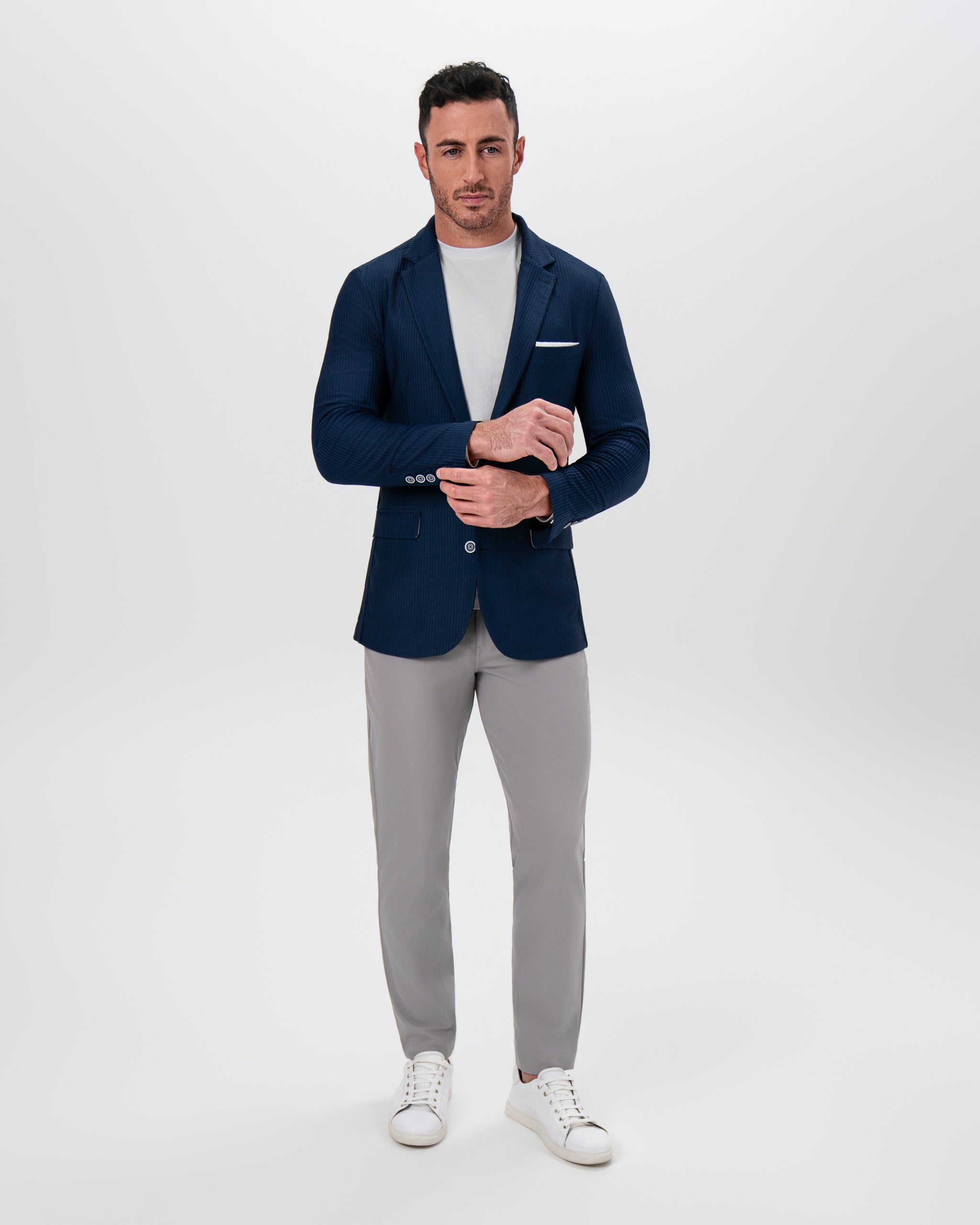 Athletic Fit Stretch Blazer - Navy Seersucker