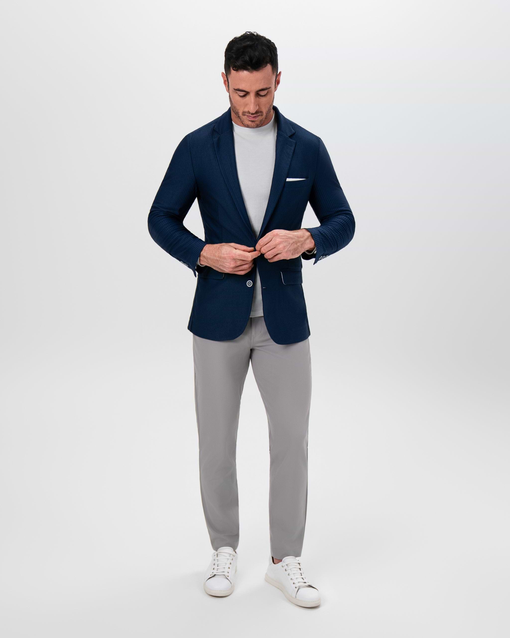 Athletic Fit Stretch Blazer - Navy Seersucker
