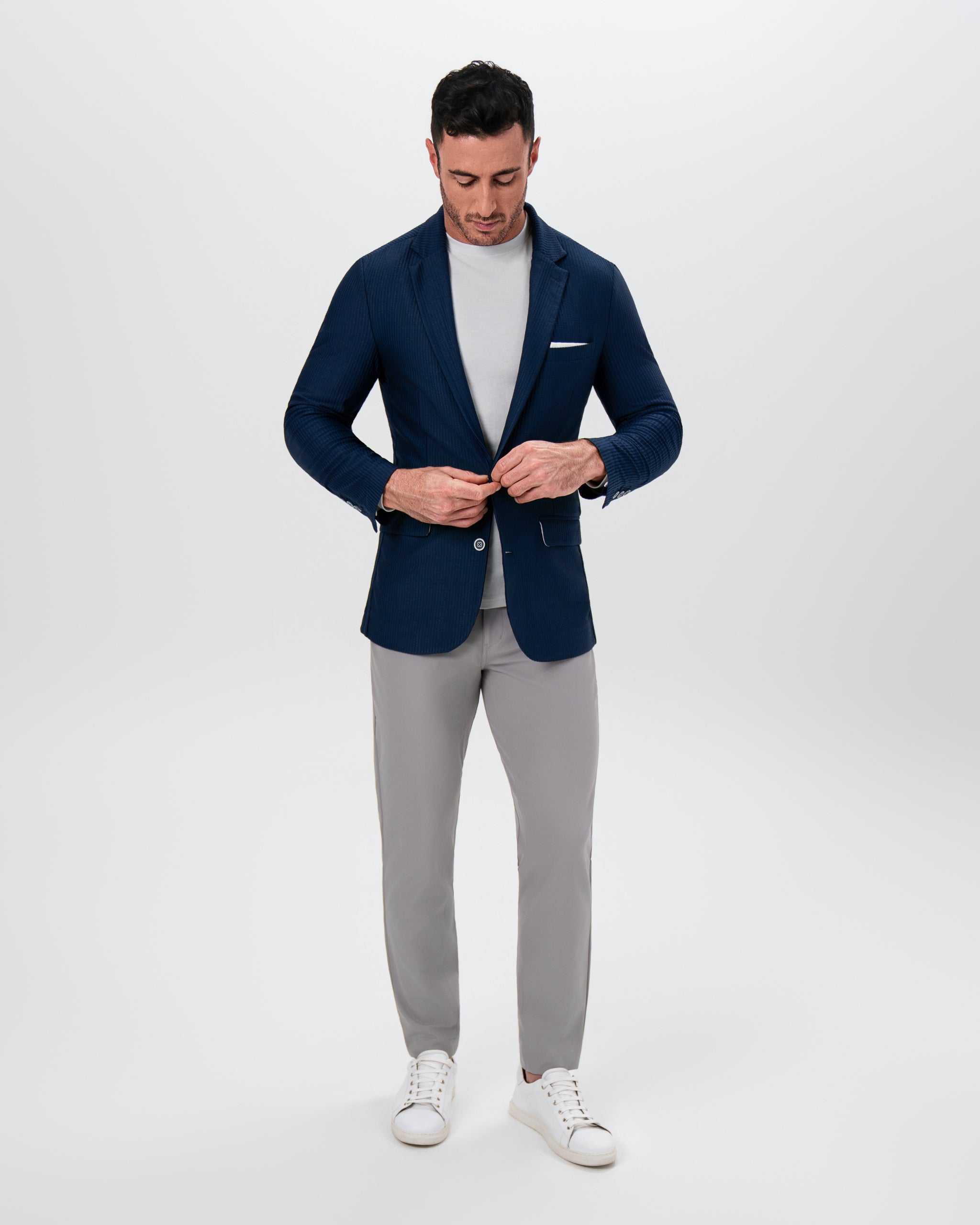 Athletic Fit Stretch Blazer - Navy Seersucker