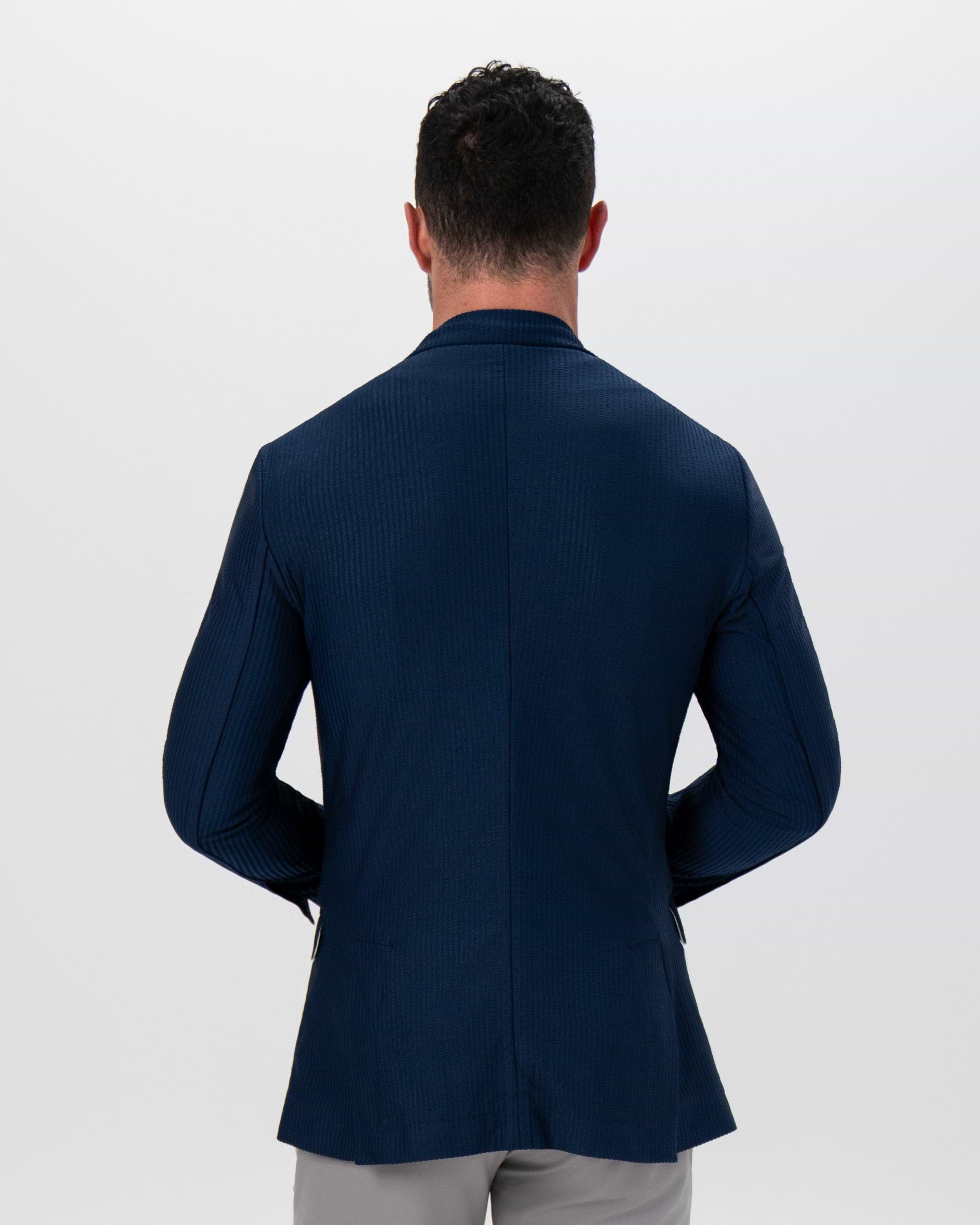 Athletic Fit Stretch Blazer - Navy Seersucker