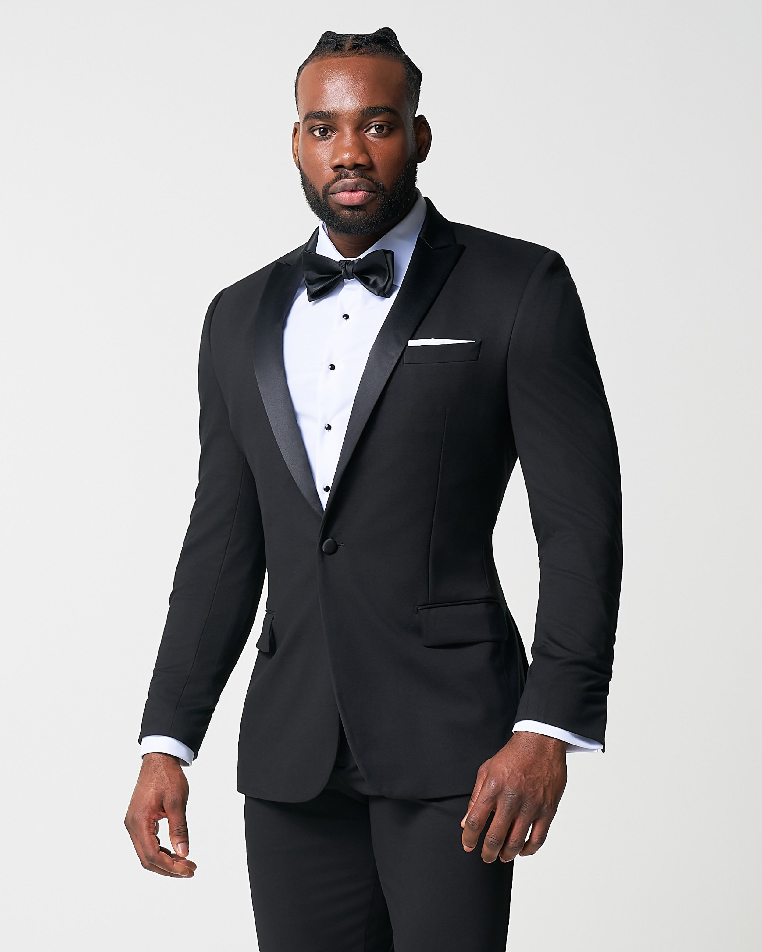 Athletic Fit Stretch Tuxedo Jacket - Black with Peak Lapel