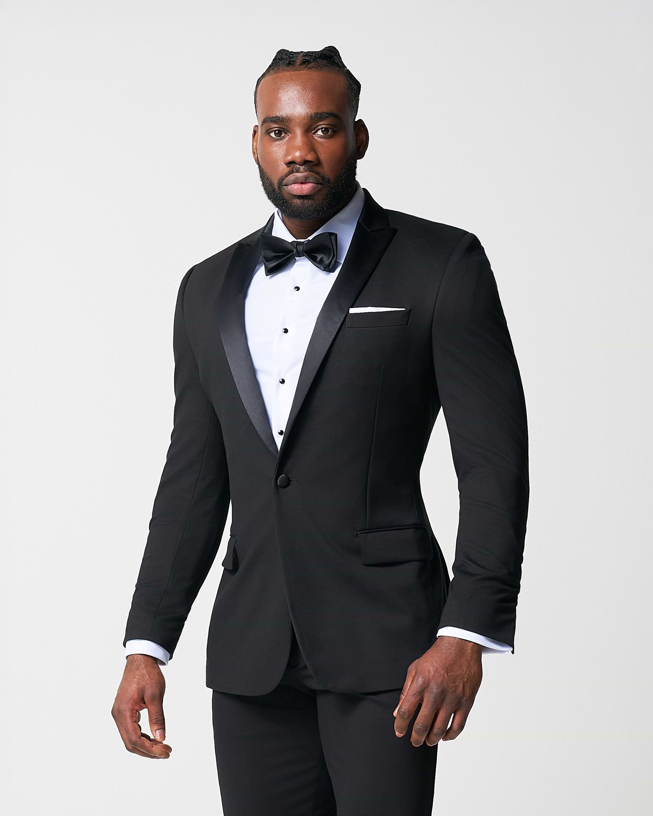 Athletic Fit Stretch Tuxedo Jacket - Black with Peak Lapel