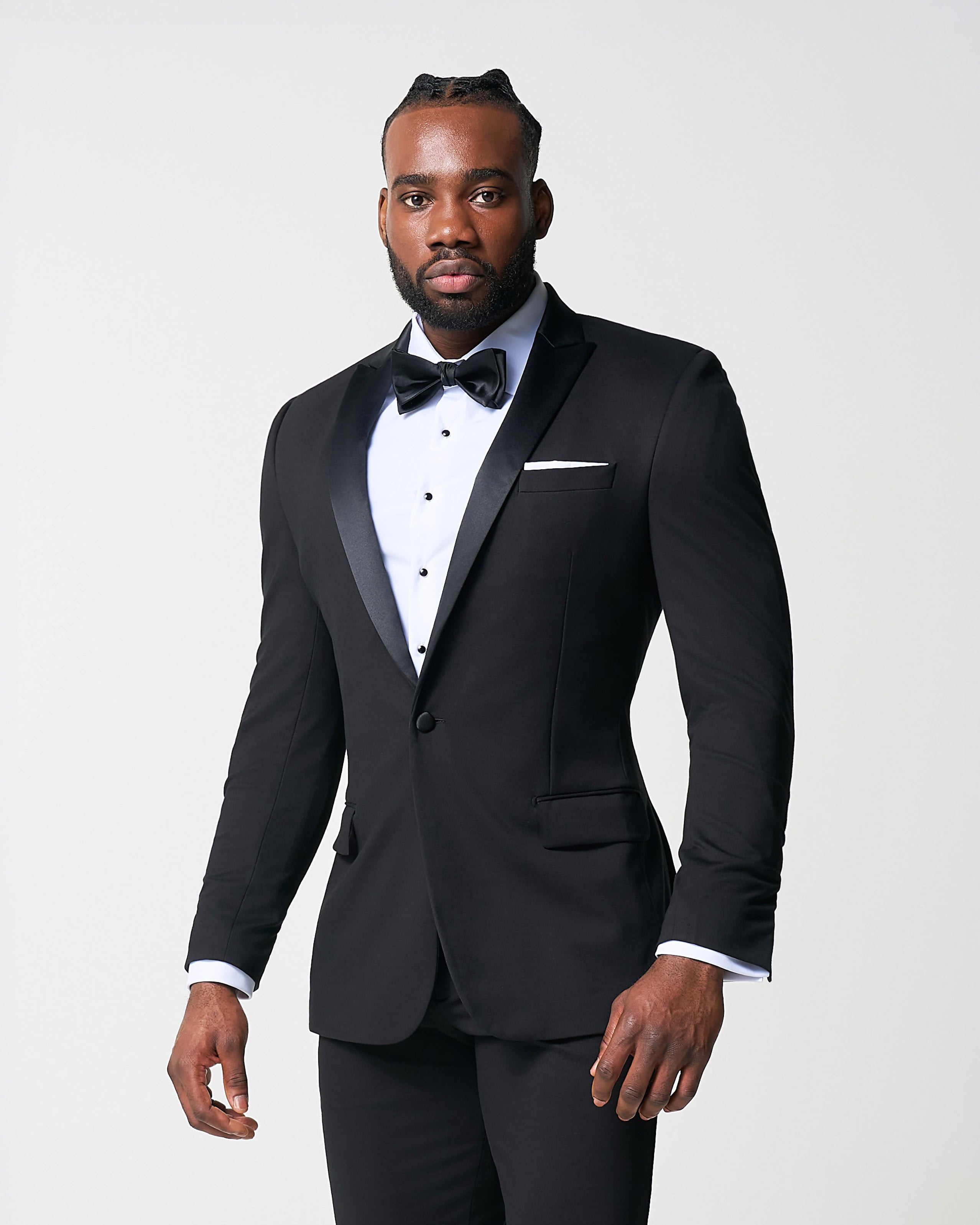 Athletic Fit Stretch Tuxedo Jacket - Black with Peak Lapel