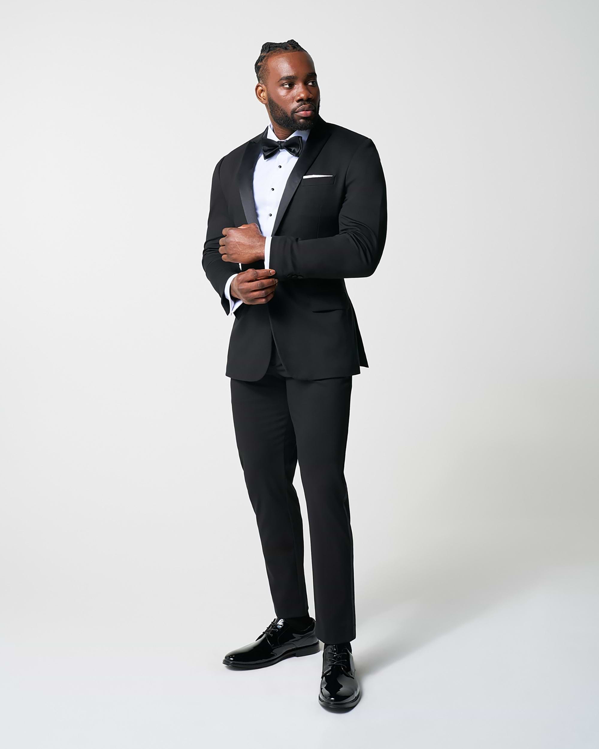 Athletic Fit Stretch Tuxedo Jacket - Black with Peak Lapel