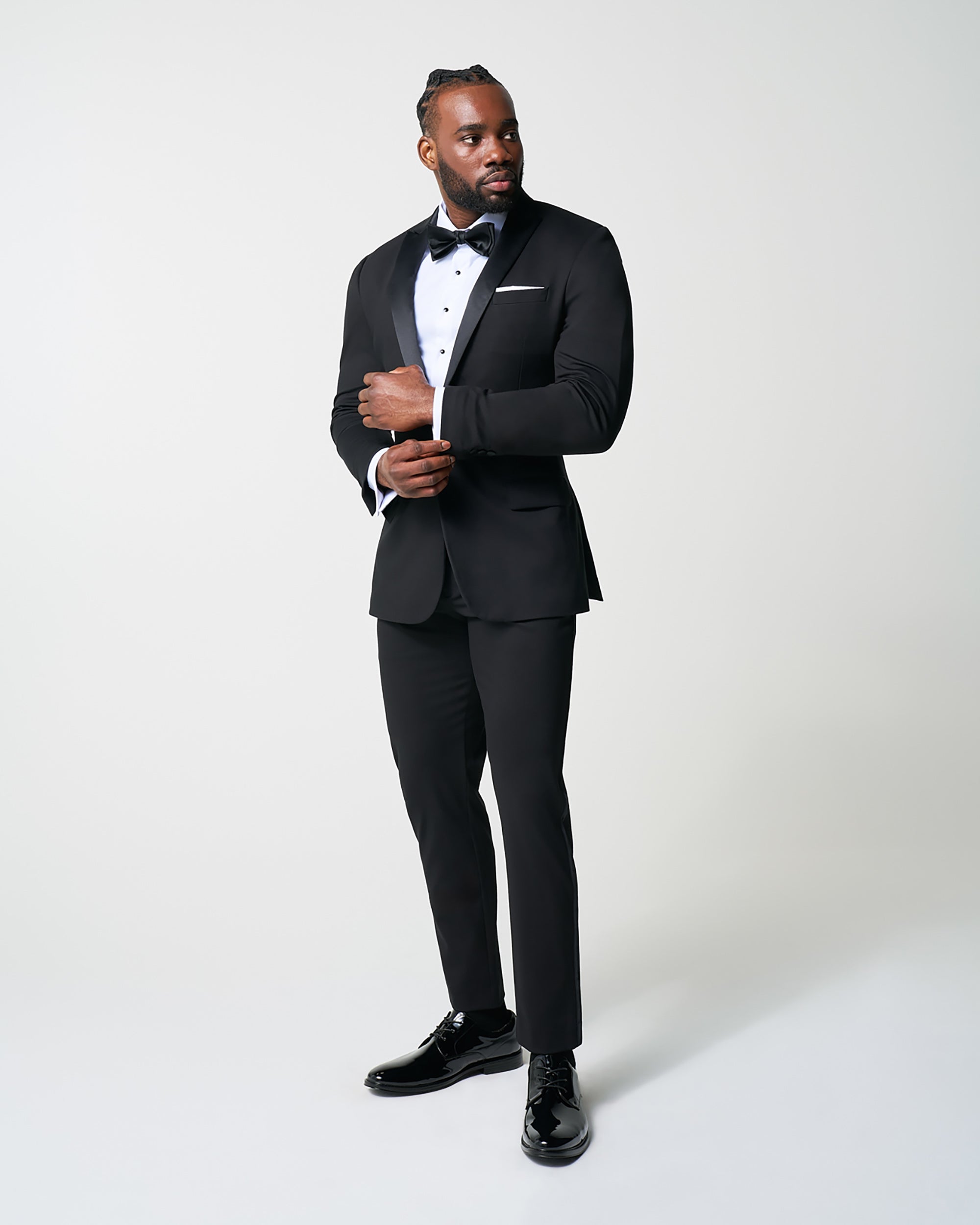 Athletic Fit Stretch Tuxedo Jacket - Black with Peak Lapel