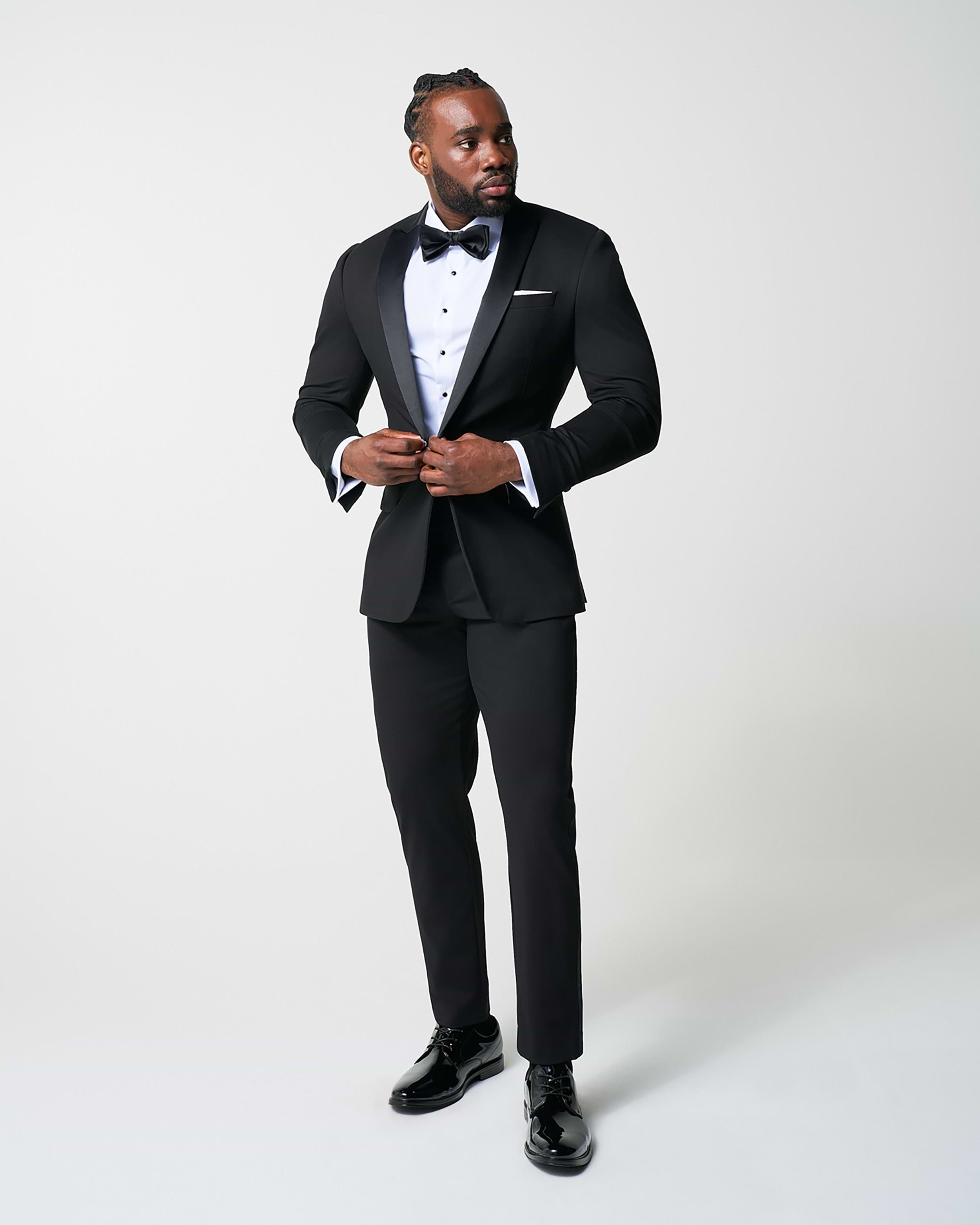 Athletic Fit Stretch Tuxedo Jacket - Black with Peak Lapel