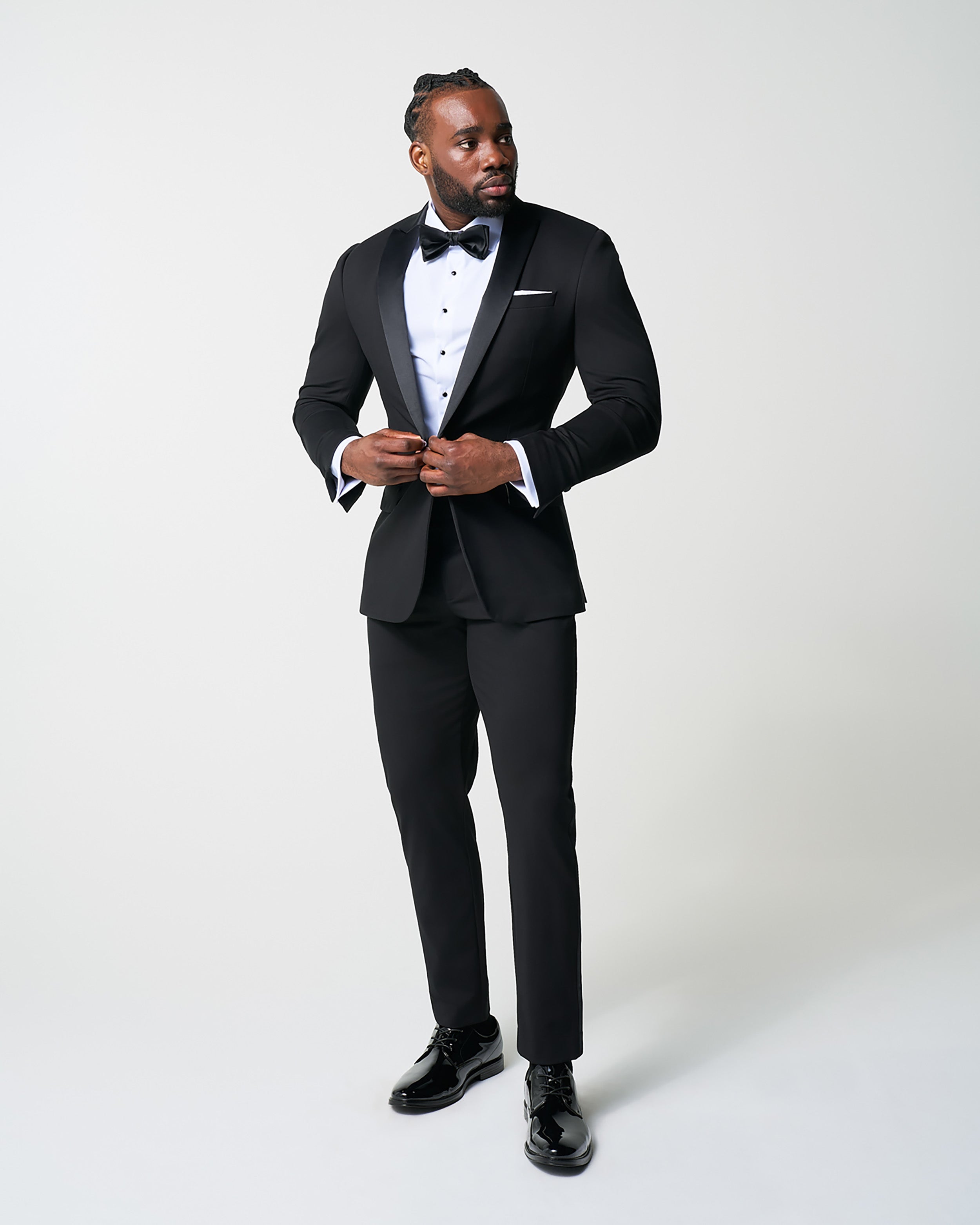 Athletic Fit Stretch Tuxedo Jacket - Black with Peak Lapel