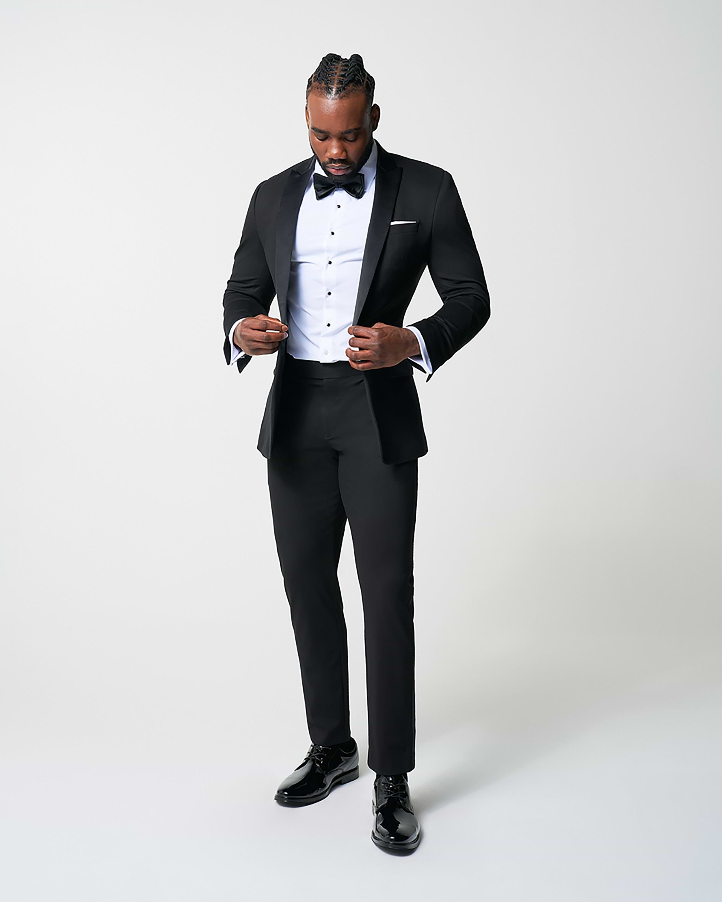 Athletic Fit Stretch Tuxedo Jacket - Black with Peak Lapel