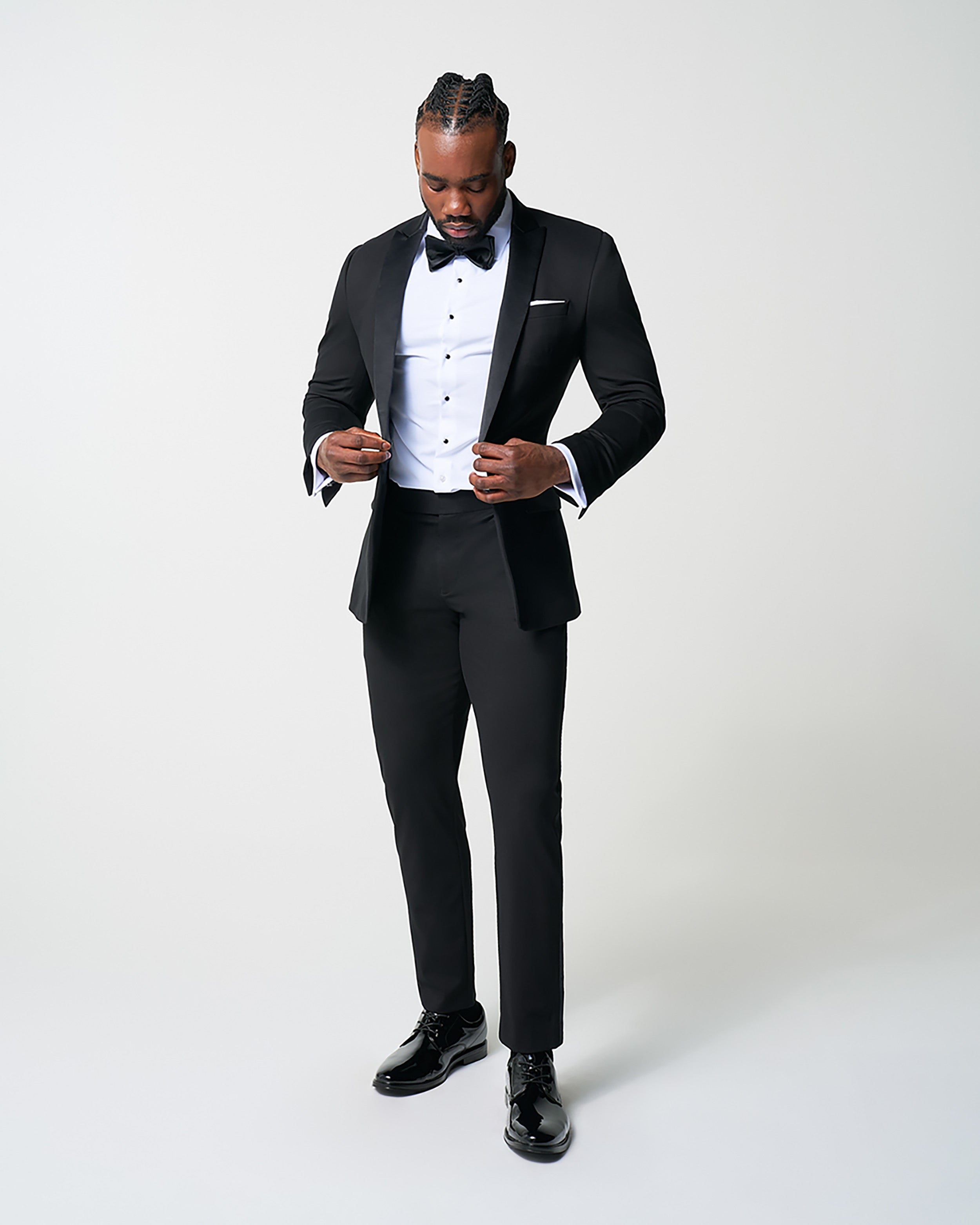 Athletic Fit Stretch Tuxedo Jacket - Black with Peak Lapel
